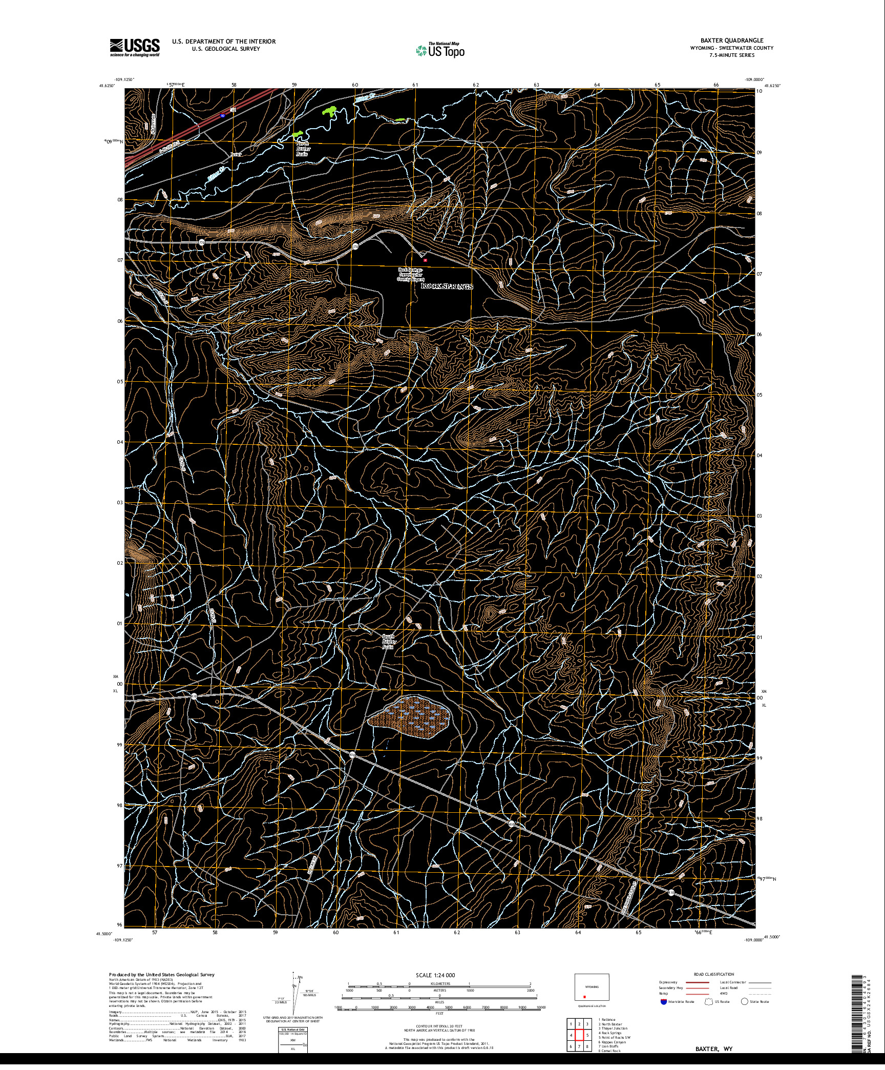 USGS US TOPO 7.5-MINUTE MAP FOR BAXTER, WY 2017