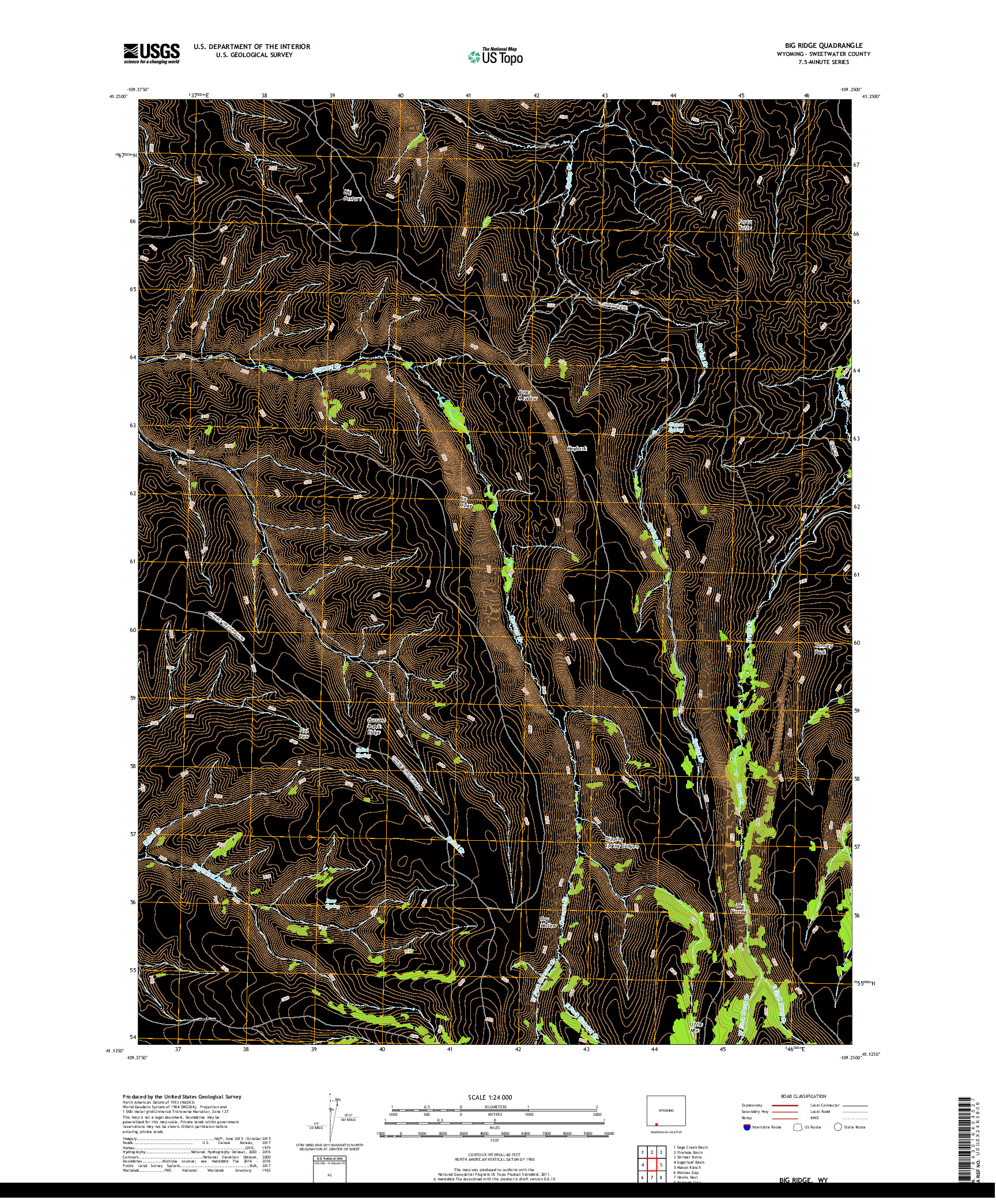 USGS US TOPO 7.5-MINUTE MAP FOR BIG RIDGE, WY 2017