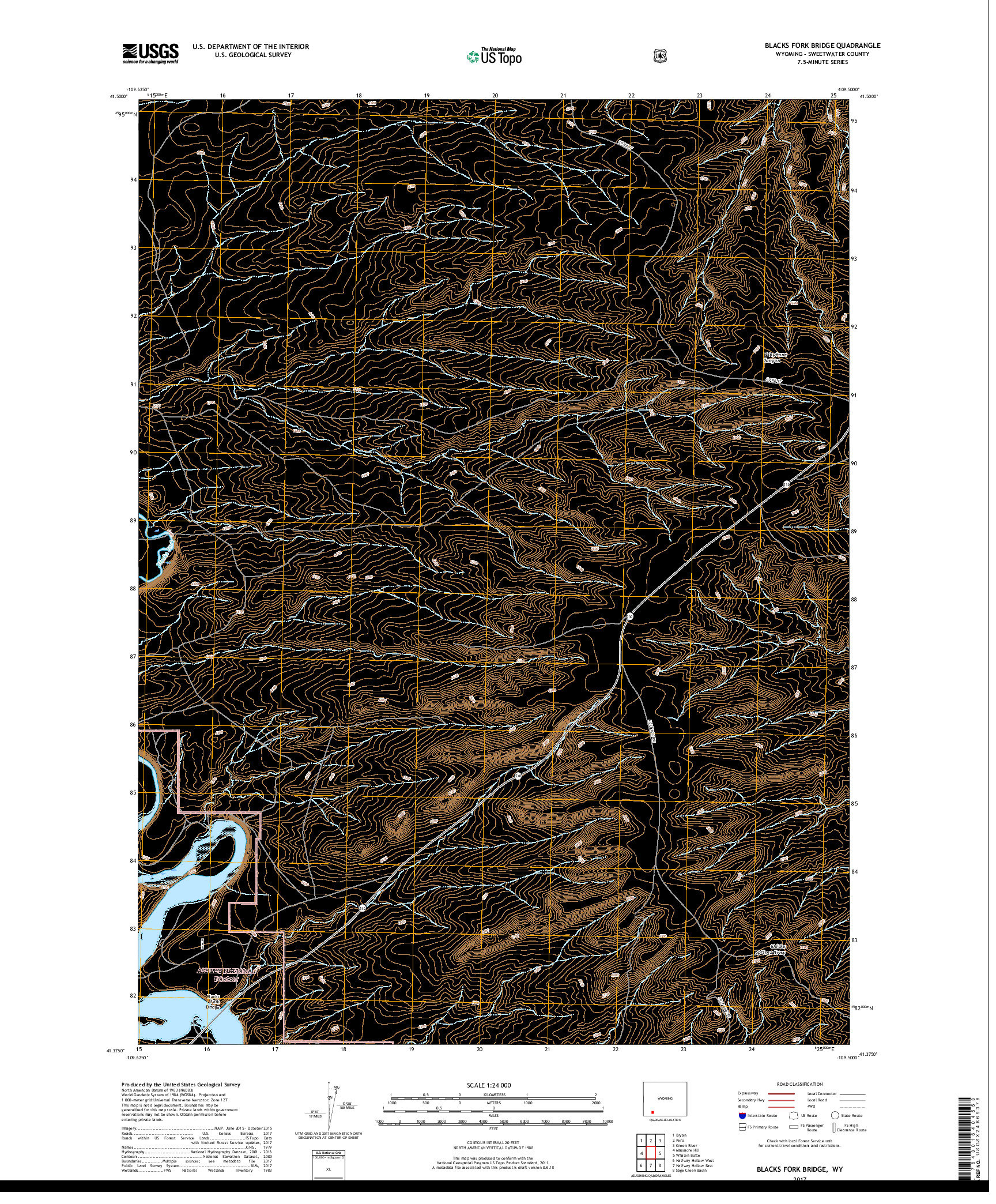 USGS US TOPO 7.5-MINUTE MAP FOR BLACKS FORK BRIDGE, WY 2017