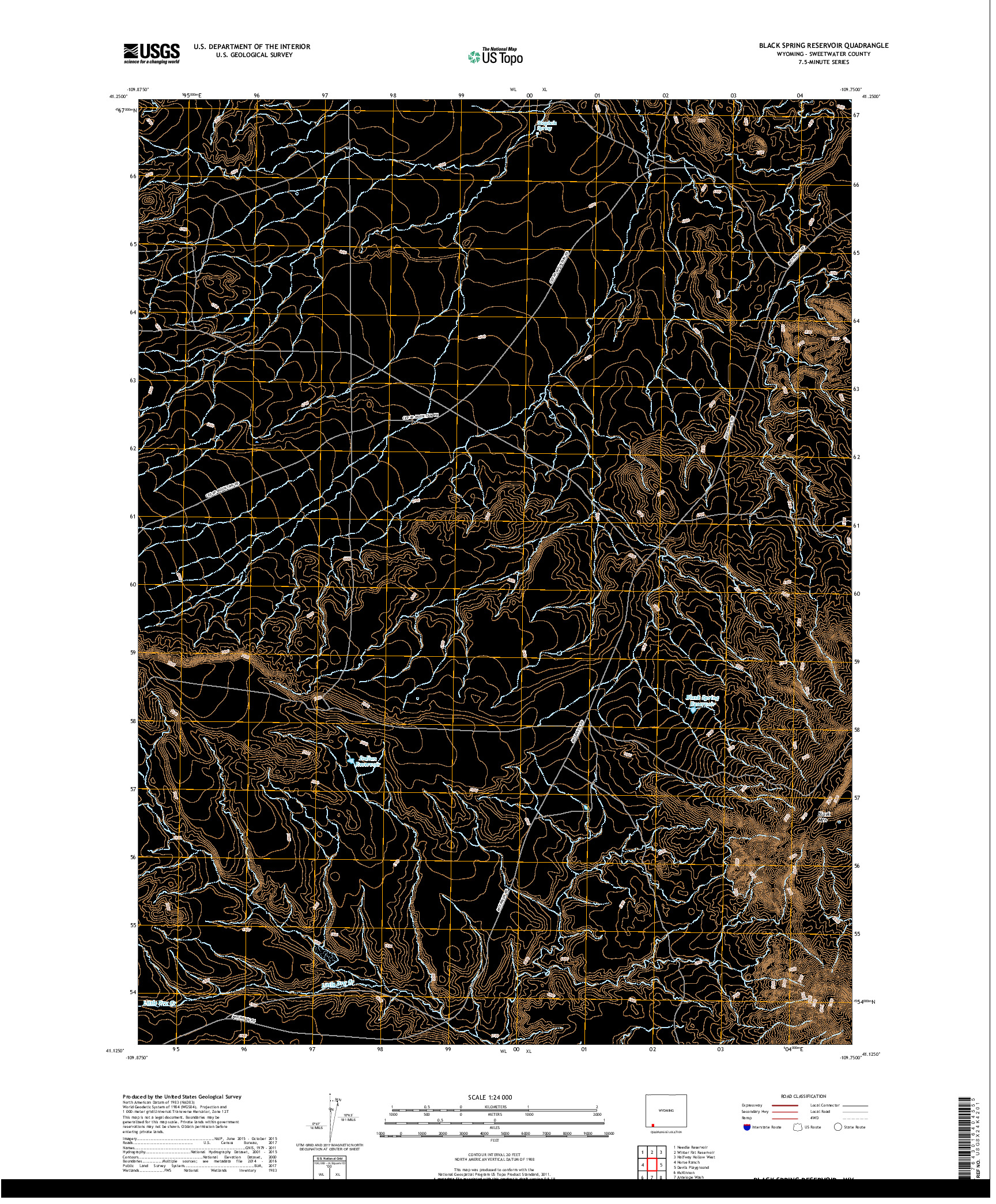 USGS US TOPO 7.5-MINUTE MAP FOR BLACK SPRING RESERVOIR, WY 2017