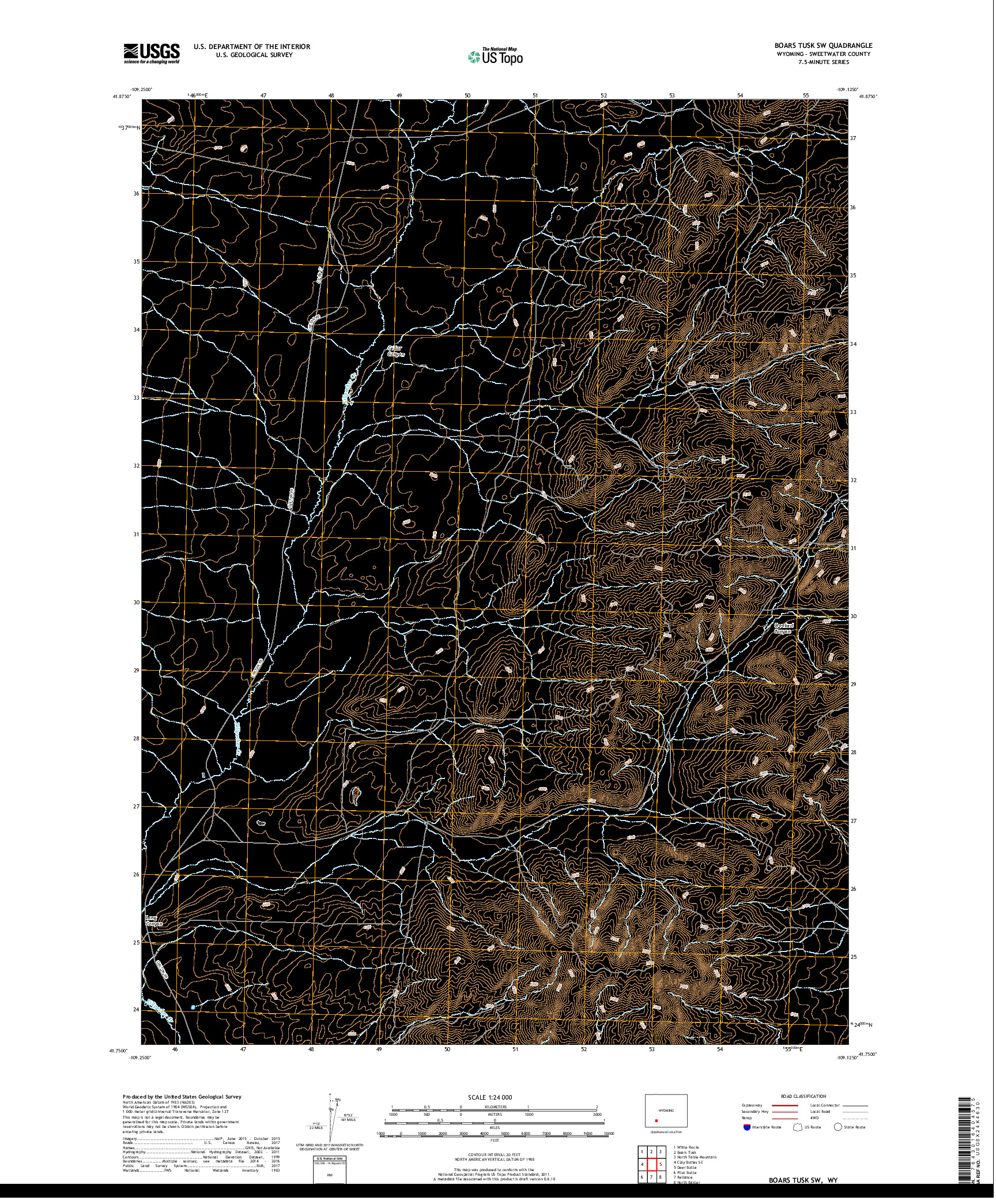 USGS US TOPO 7.5-MINUTE MAP FOR BOARS TUSK SW, WY 2017