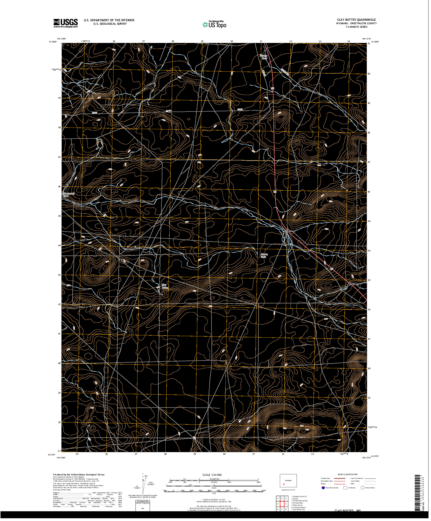 USGS US TOPO 7.5-MINUTE MAP FOR CLAY BUTTES, WY 2017