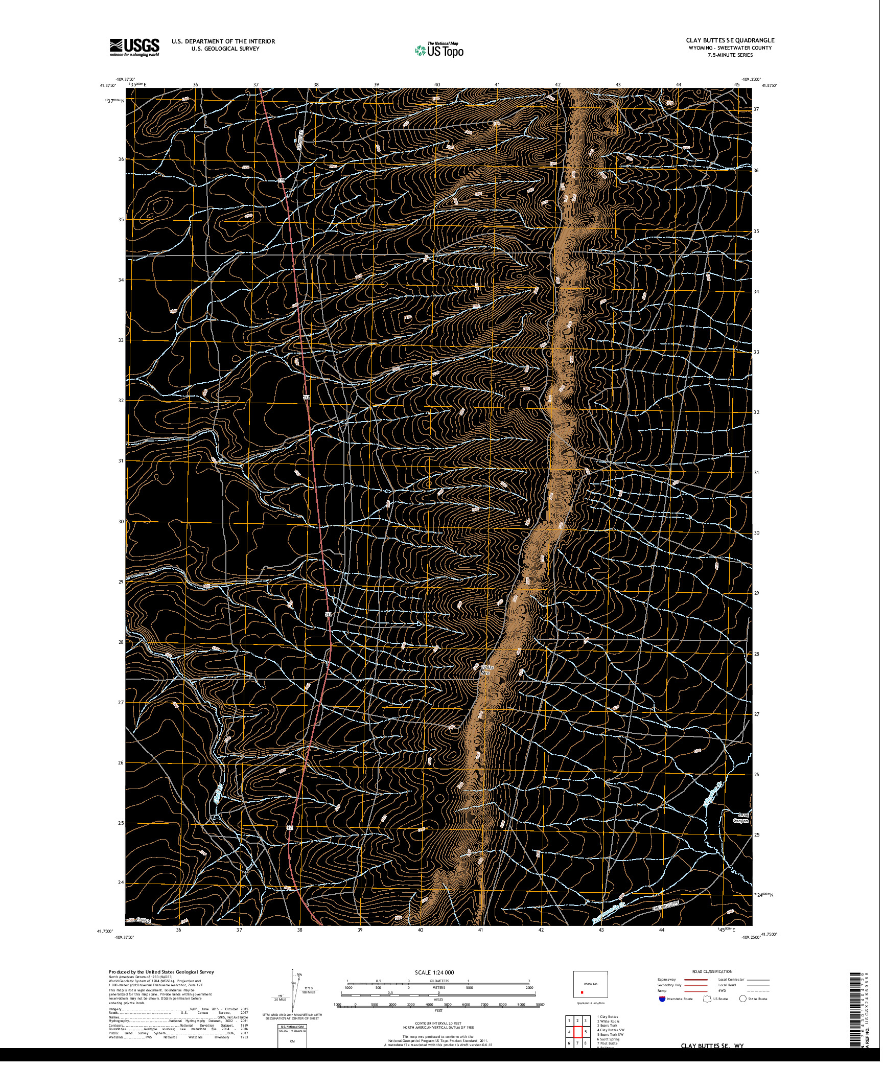 USGS US TOPO 7.5-MINUTE MAP FOR CLAY BUTTES SE, WY 2017