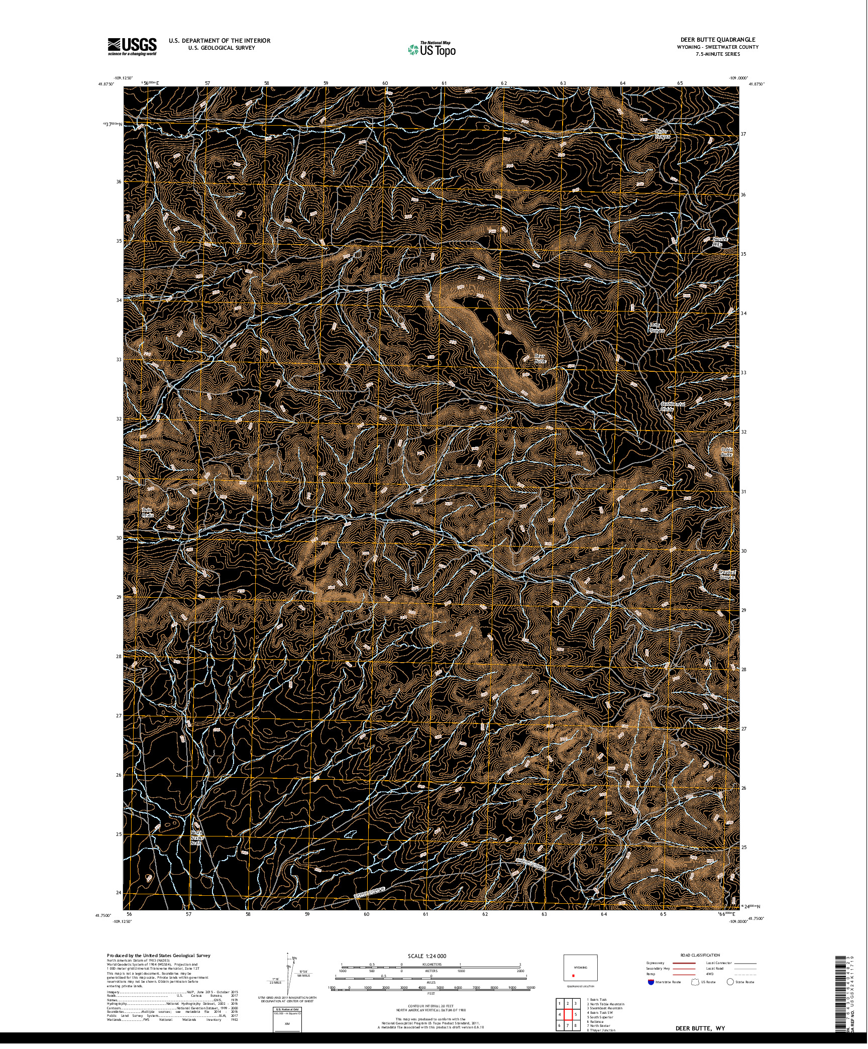 USGS US TOPO 7.5-MINUTE MAP FOR DEER BUTTE, WY 2017