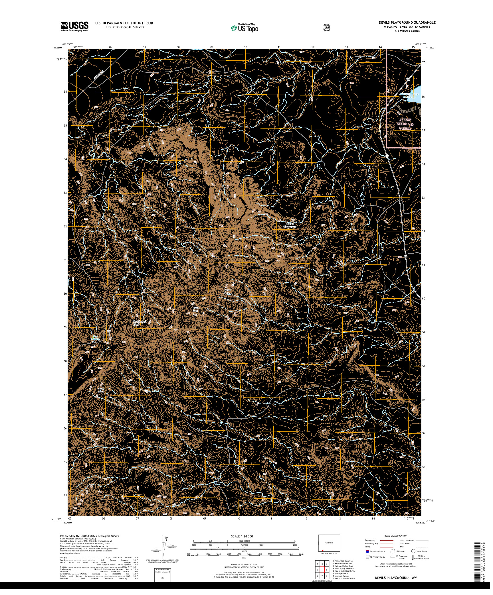 USGS US TOPO 7.5-MINUTE MAP FOR DEVILS PLAYGROUND, WY 2017