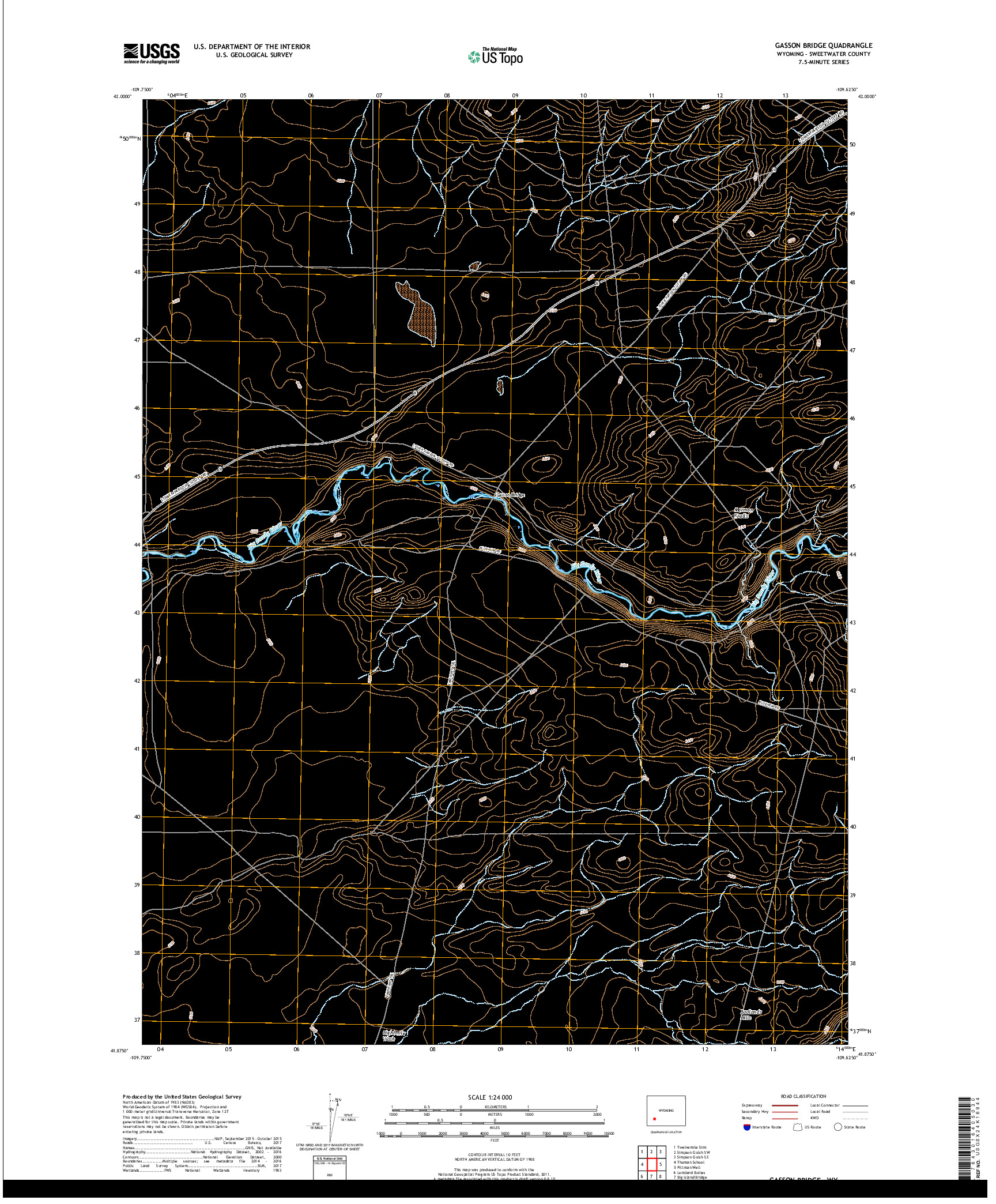 USGS US TOPO 7.5-MINUTE MAP FOR GASSON BRIDGE, WY 2017