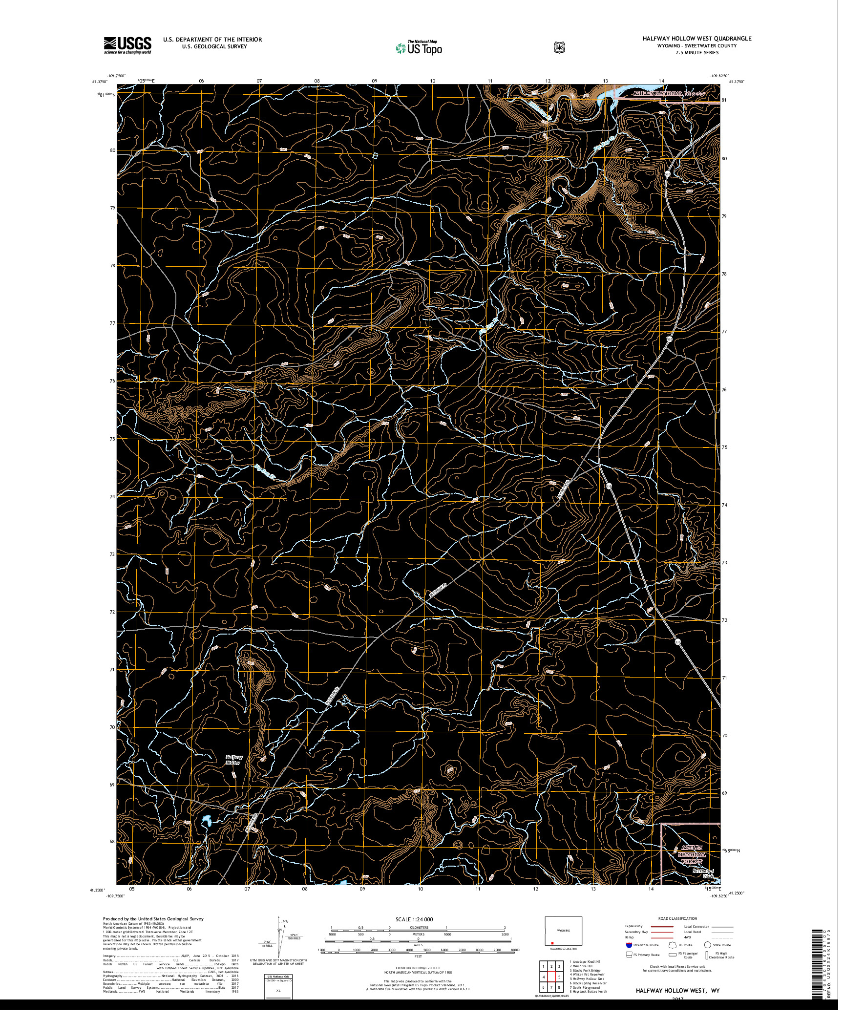 USGS US TOPO 7.5-MINUTE MAP FOR HALFWAY HOLLOW WEST, WY 2017