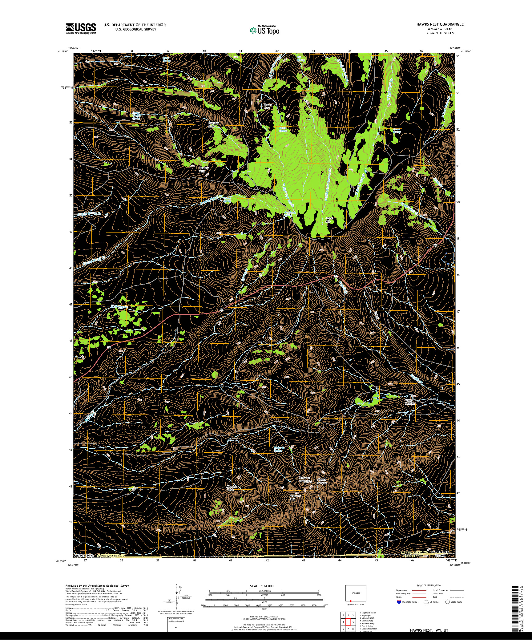 USGS US TOPO 7.5-MINUTE MAP FOR HAWKS NEST, WY,UT 2017