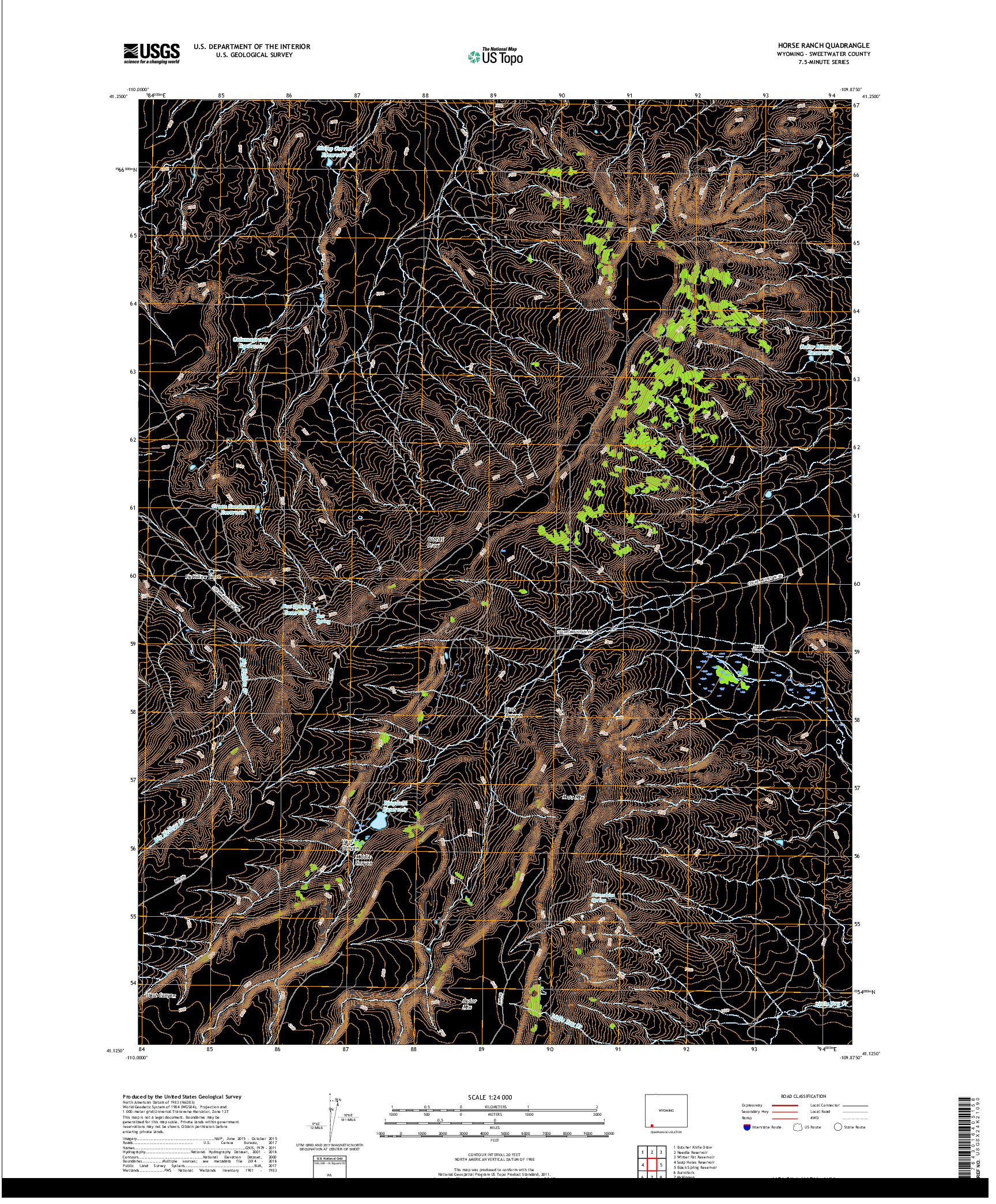 USGS US TOPO 7.5-MINUTE MAP FOR HORSE RANCH, WY 2017