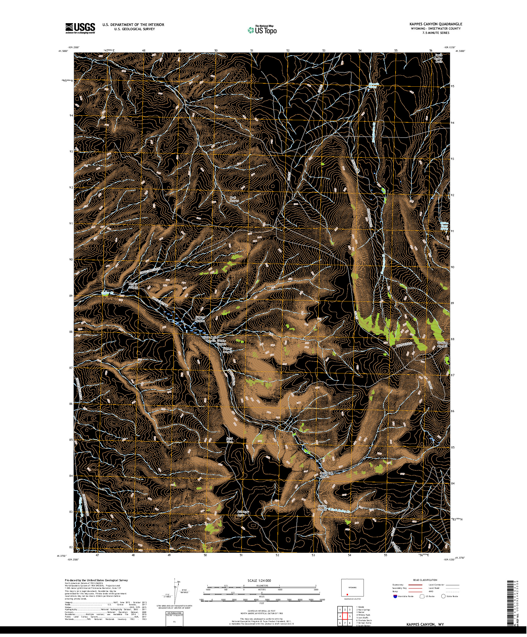 USGS US TOPO 7.5-MINUTE MAP FOR KAPPES CANYON, WY 2017