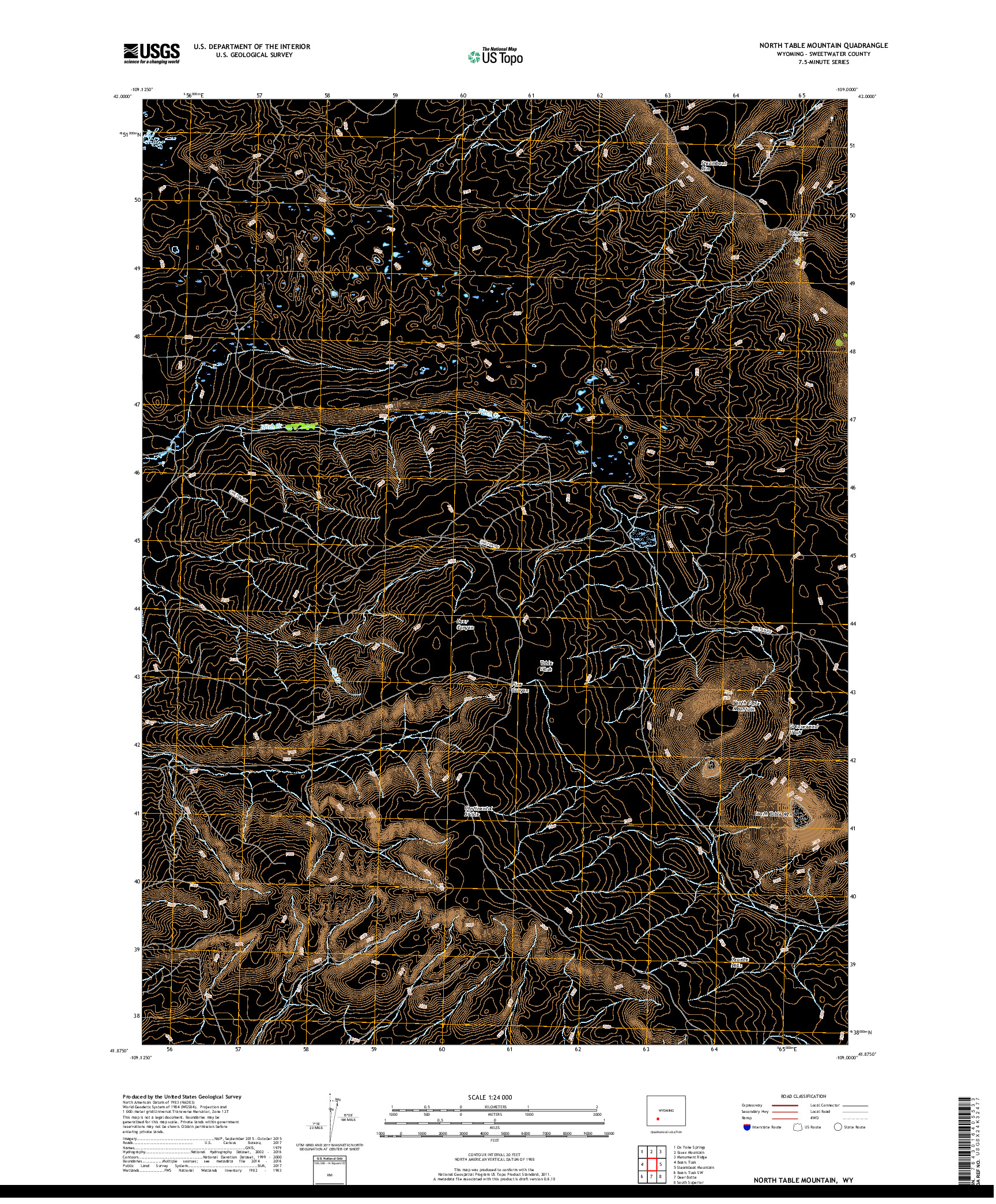 USGS US TOPO 7.5-MINUTE MAP FOR NORTH TABLE MOUNTAIN, WY 2017