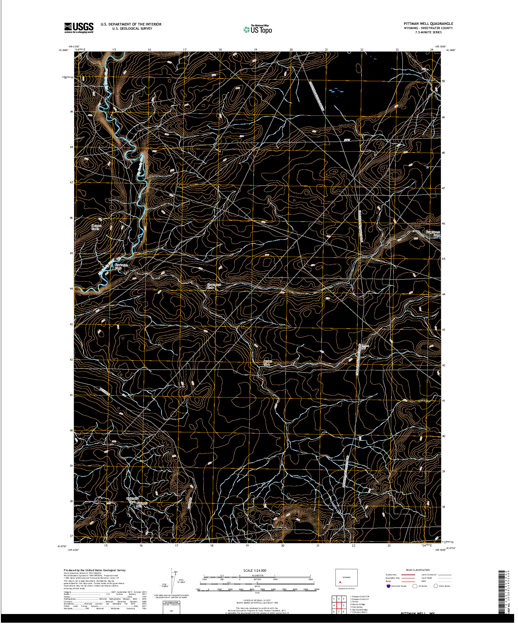 USGS US TOPO 7.5-MINUTE MAP FOR PITTMAN WELL, WY 2017