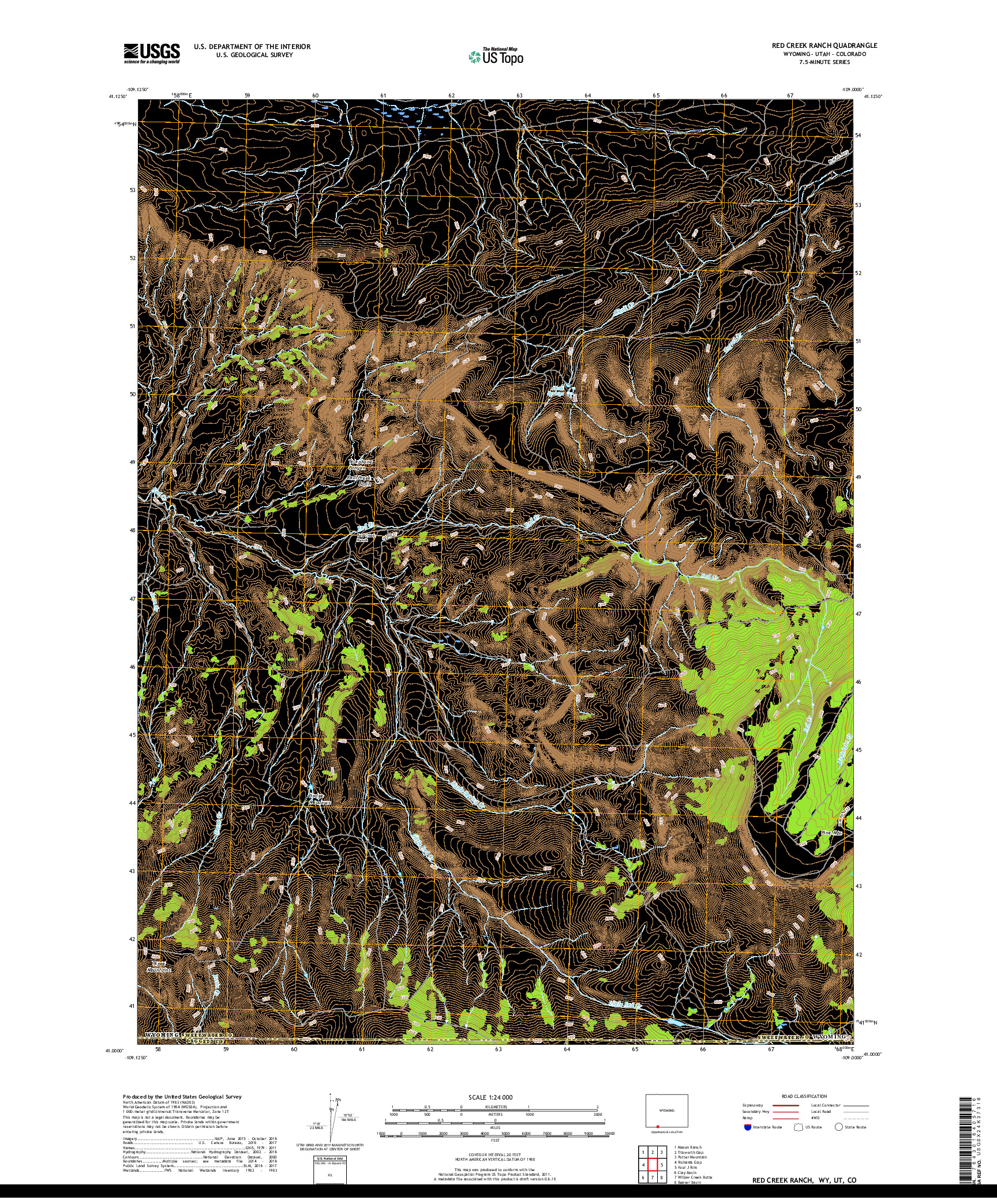 USGS US TOPO 7.5-MINUTE MAP FOR RED CREEK RANCH, WY,UT,CO 2017