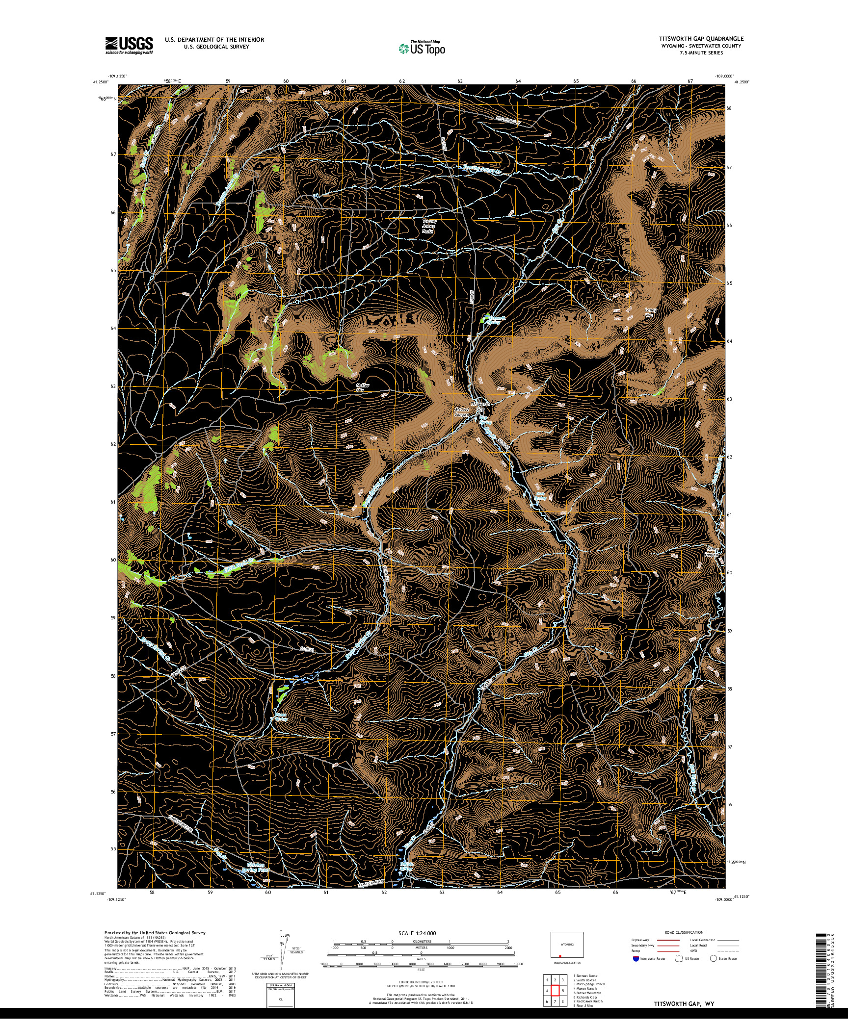 USGS US TOPO 7.5-MINUTE MAP FOR TITSWORTH GAP, WY 2017
