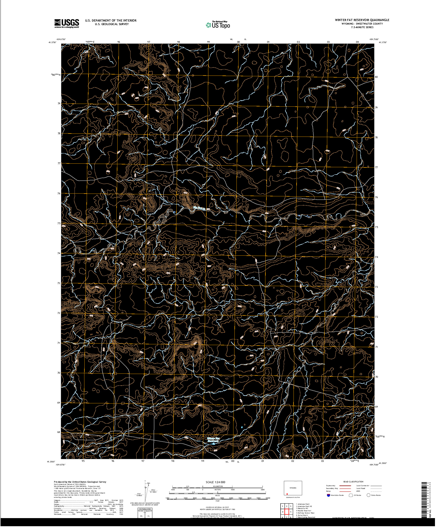 USGS US TOPO 7.5-MINUTE MAP FOR WINTER FAT RESERVOIR, WY 2017