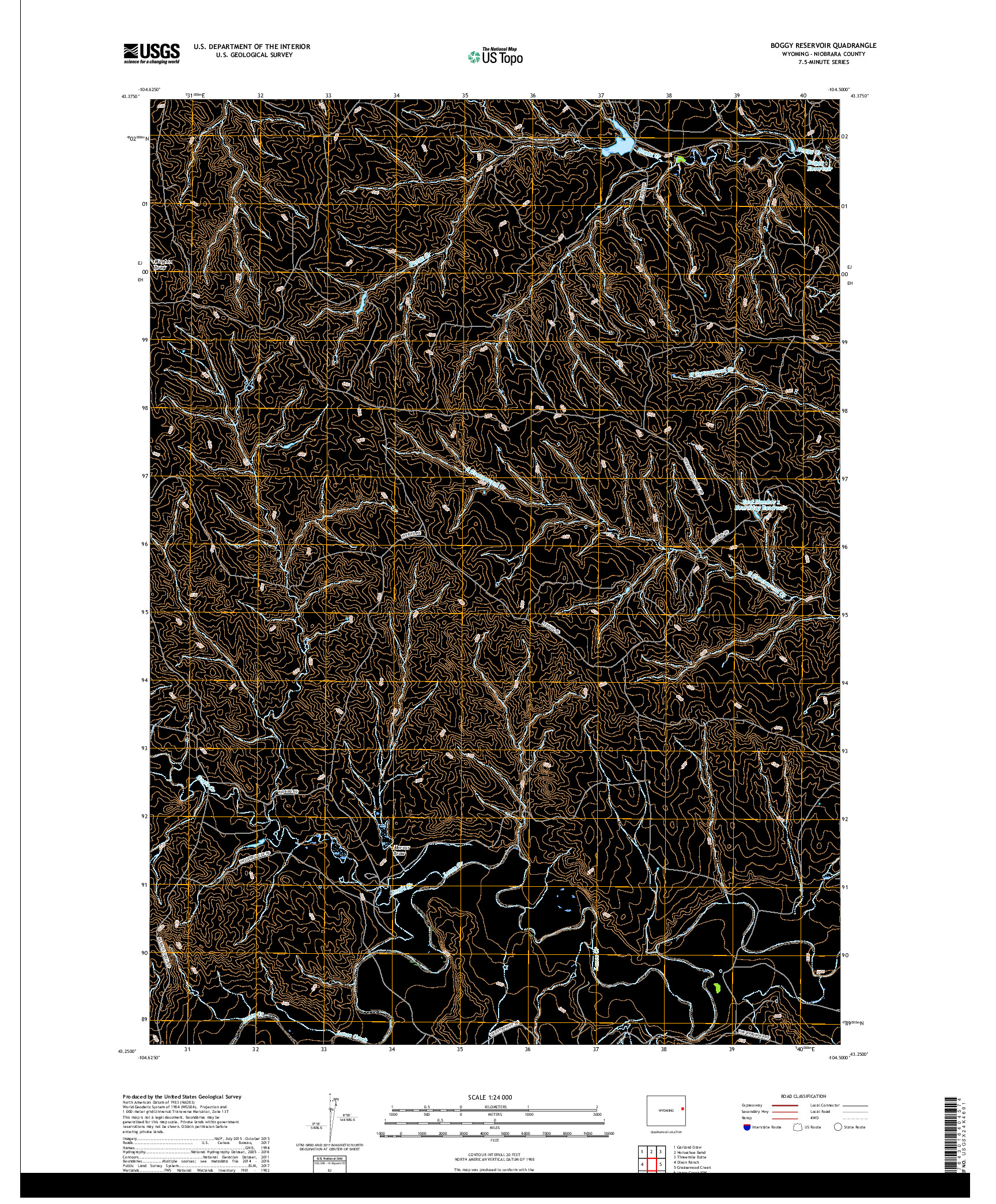 USGS US TOPO 7.5-MINUTE MAP FOR BOGGY RESERVOIR, WY 2017