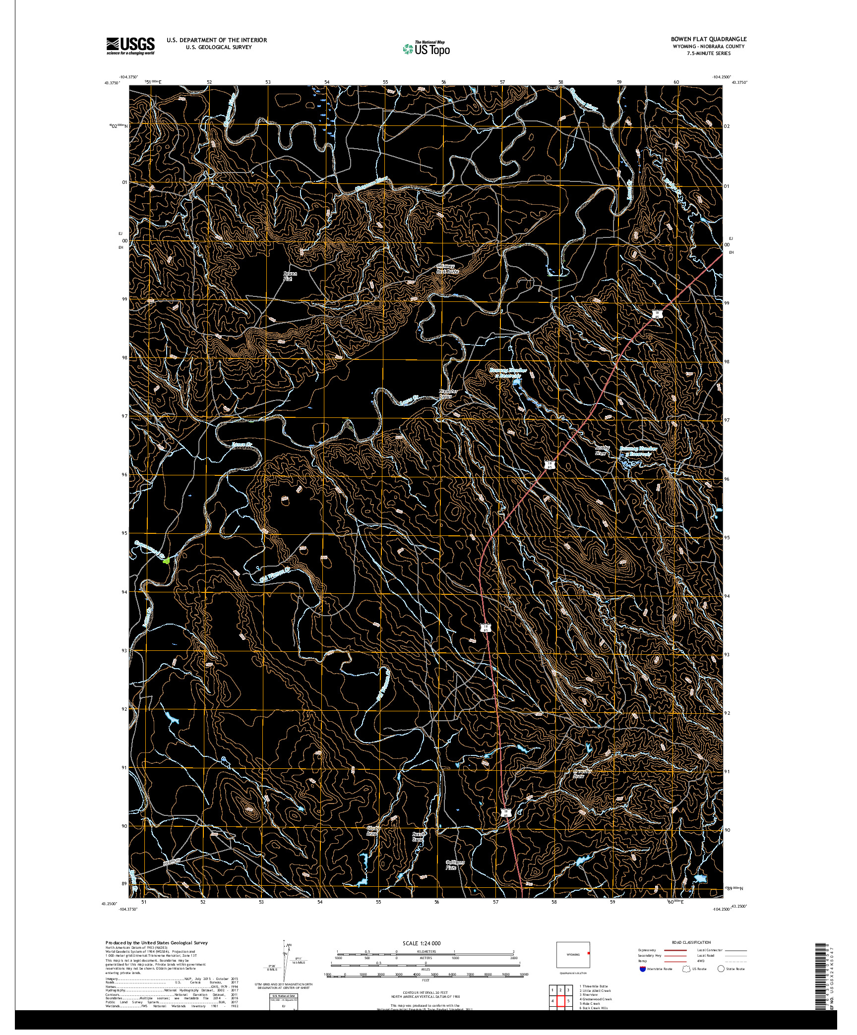 USGS US TOPO 7.5-MINUTE MAP FOR BOWEN FLAT, WY 2017