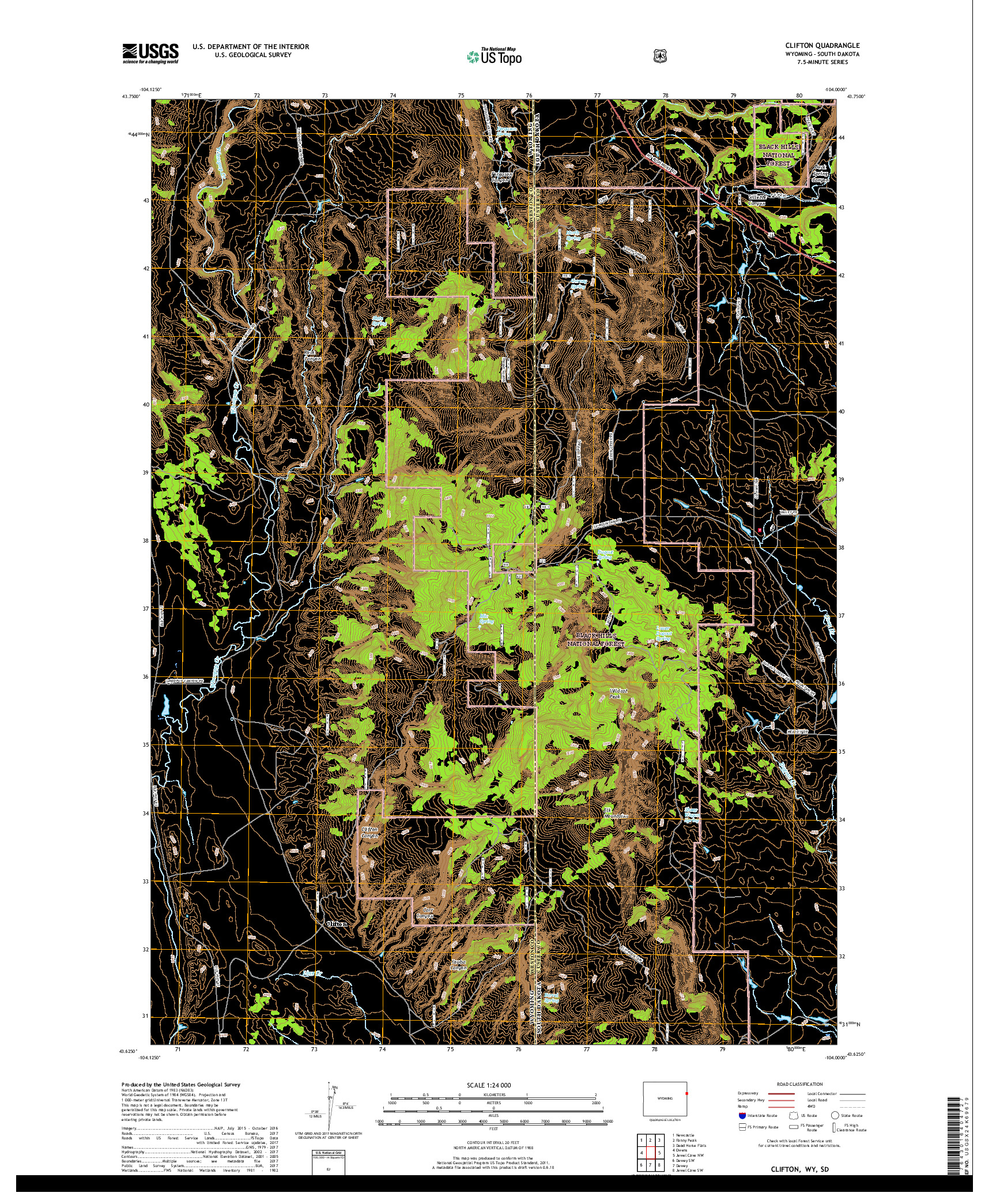USGS US TOPO 7.5-MINUTE MAP FOR CLIFTON, WY,SD 2017