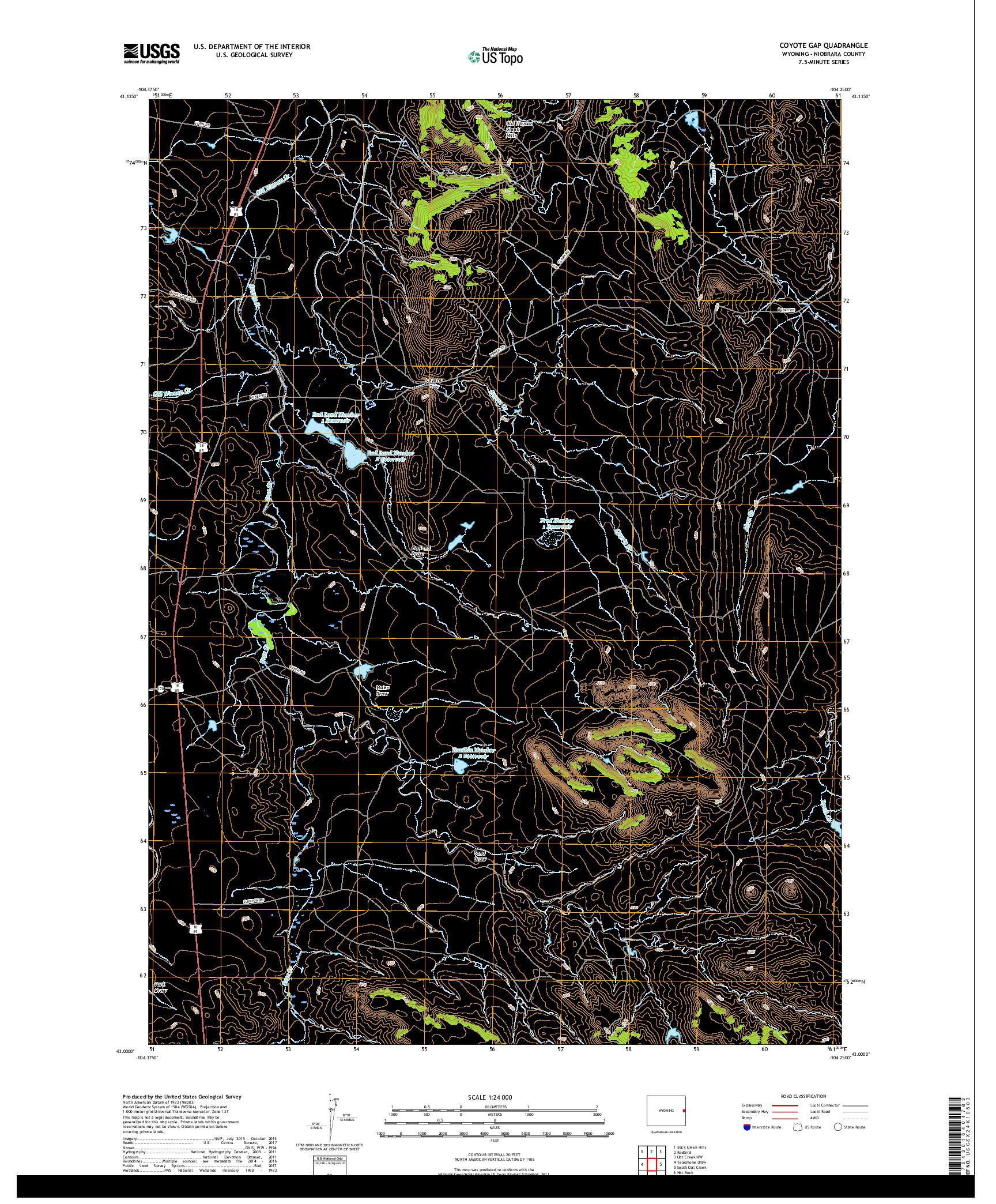 USGS US TOPO 7.5-MINUTE MAP FOR COYOTE GAP, WY 2017