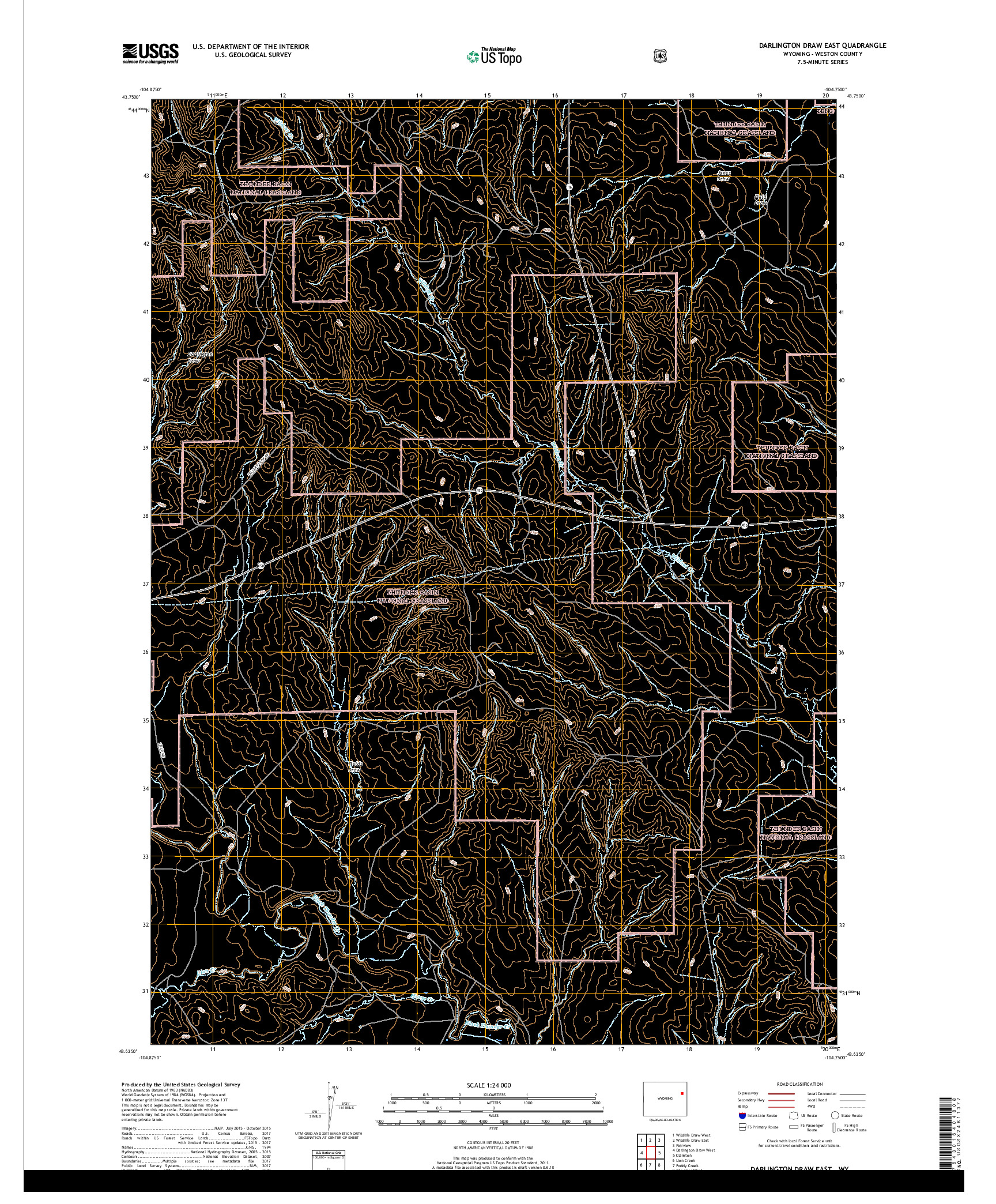 USGS US TOPO 7.5-MINUTE MAP FOR DARLINGTON DRAW EAST, WY 2017