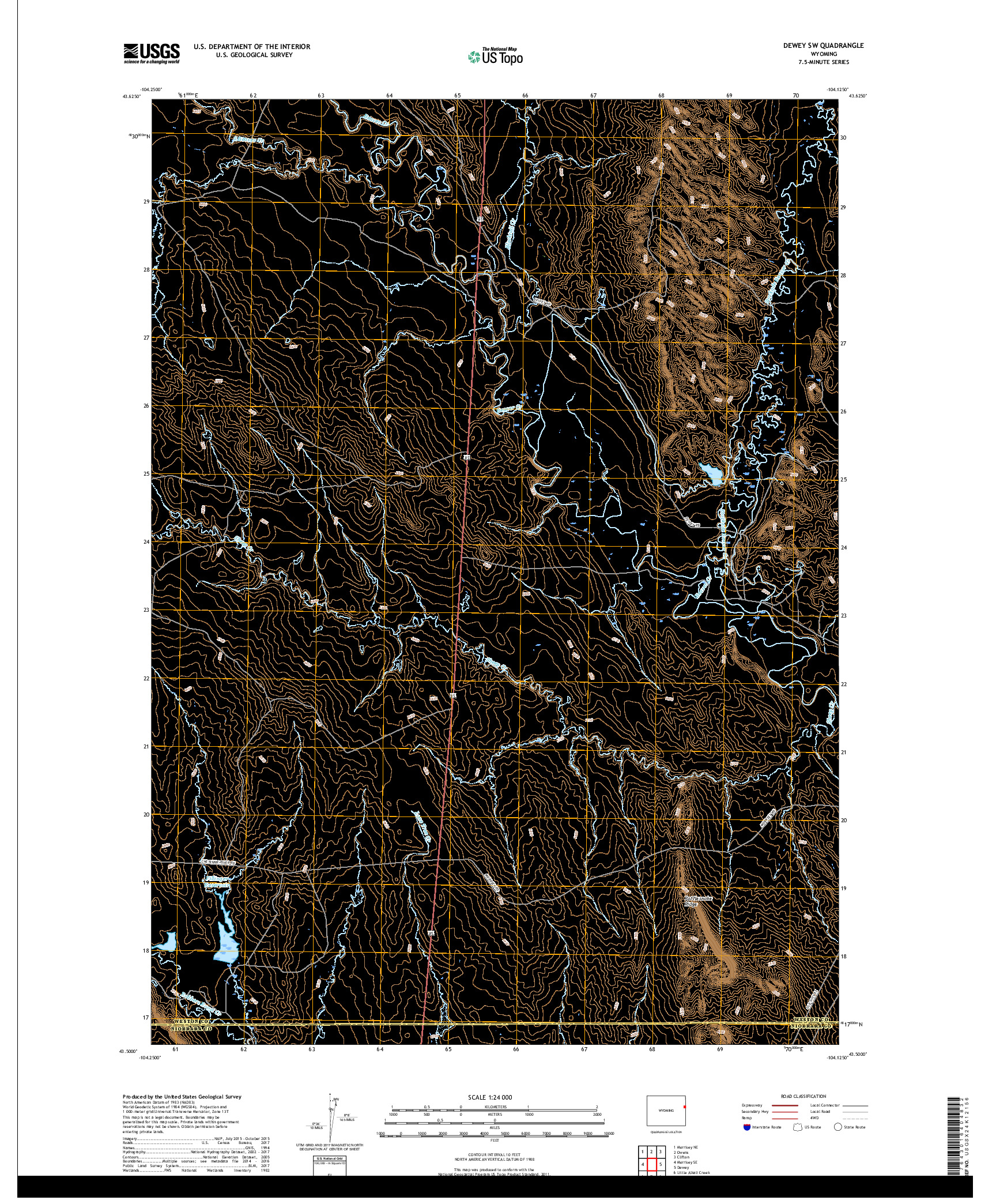 USGS US TOPO 7.5-MINUTE MAP FOR DEWEY SW, WY 2017