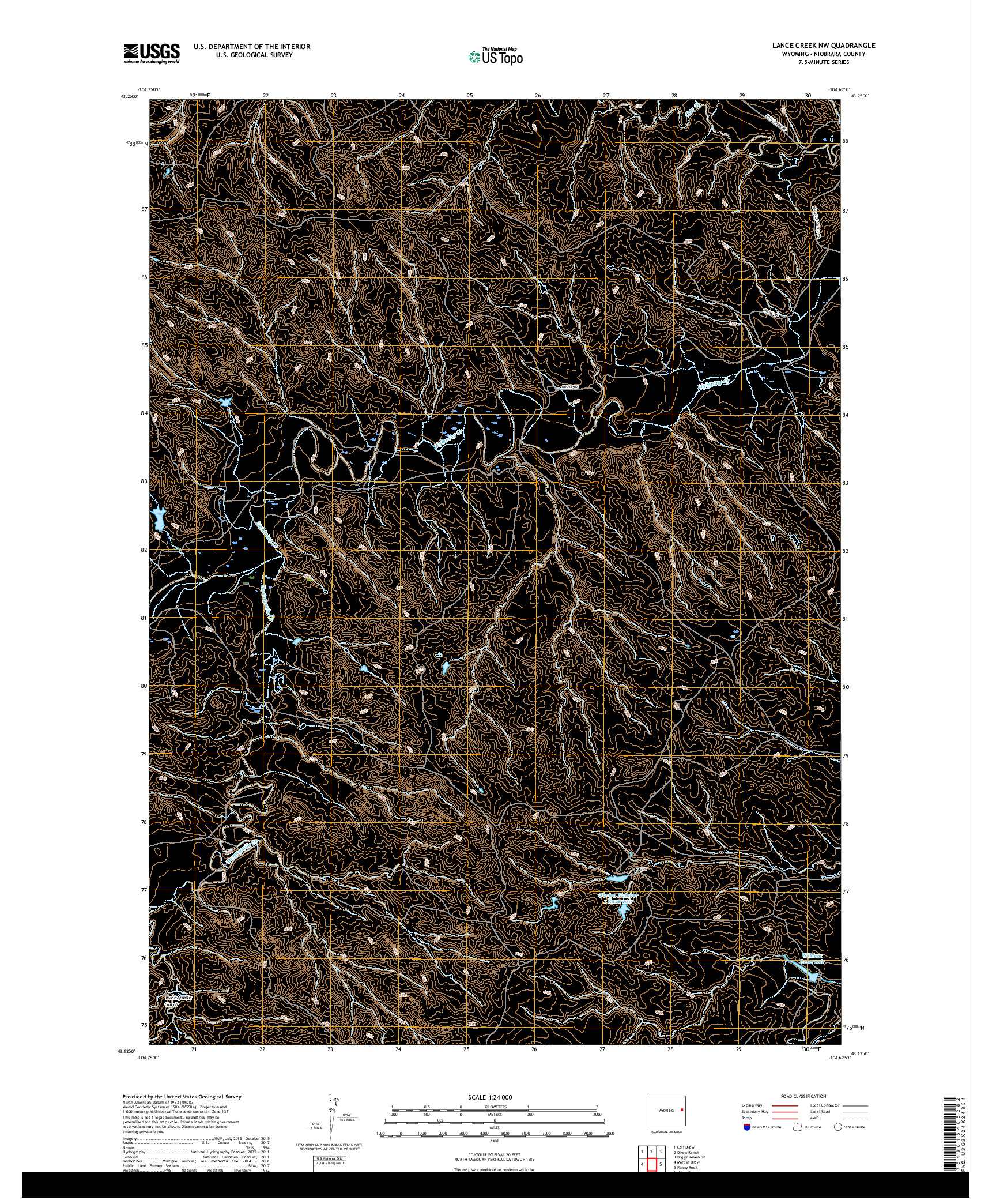 USGS US TOPO 7.5-MINUTE MAP FOR LANCE CREEK NW, WY 2017