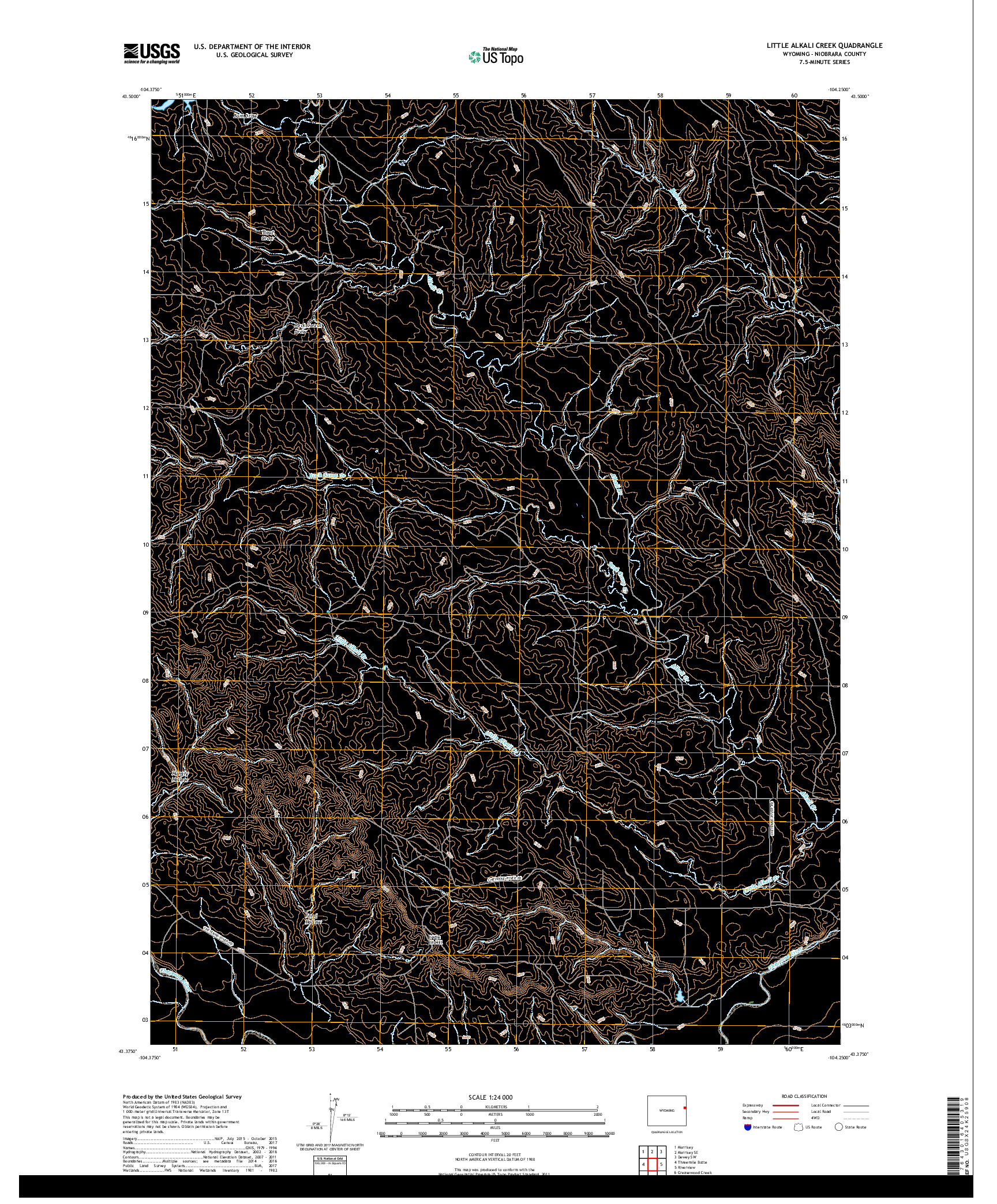 USGS US TOPO 7.5-MINUTE MAP FOR LITTLE ALKALI CREEK, WY 2017