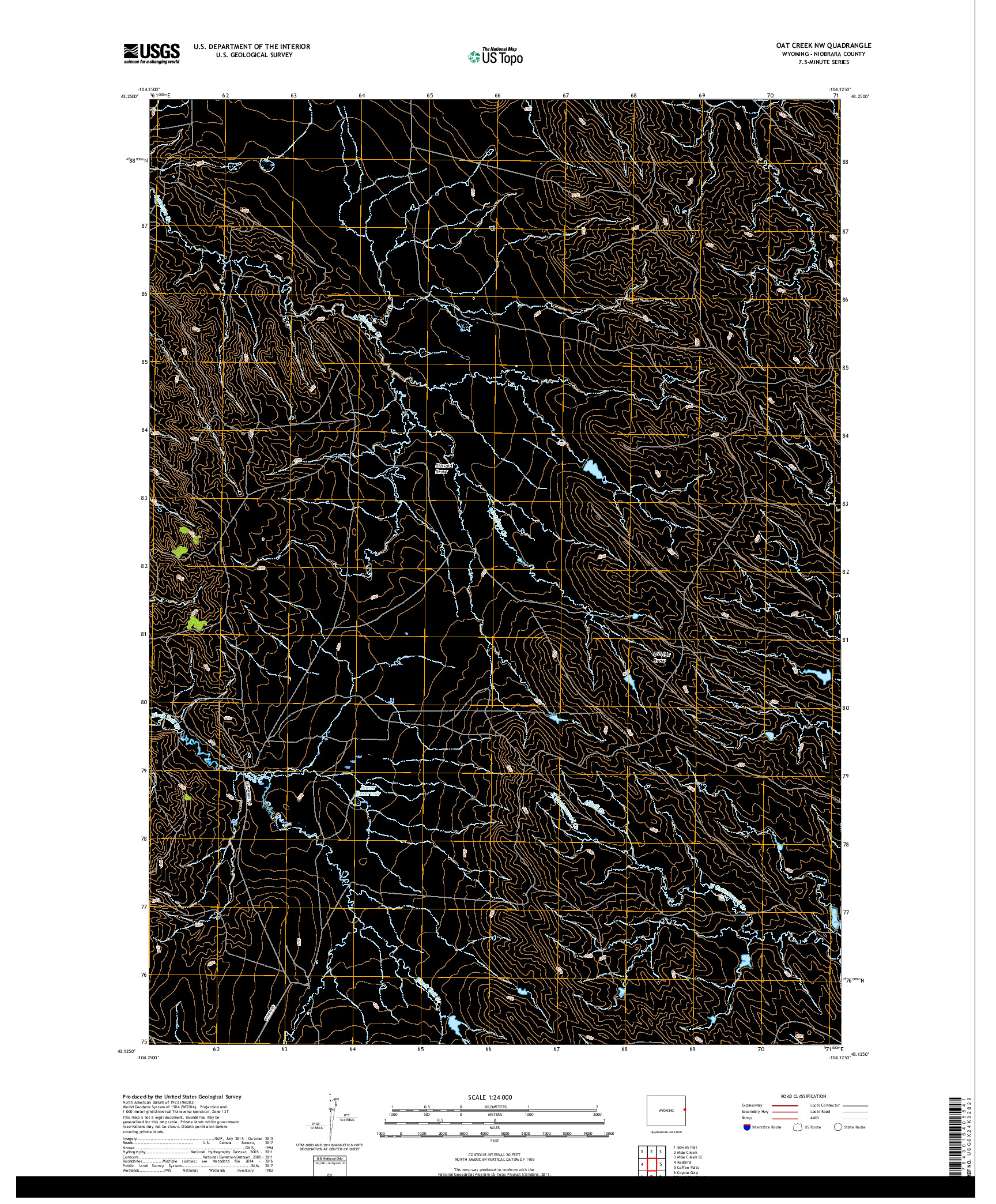 USGS US TOPO 7.5-MINUTE MAP FOR OAT CREEK NW, WY 2017