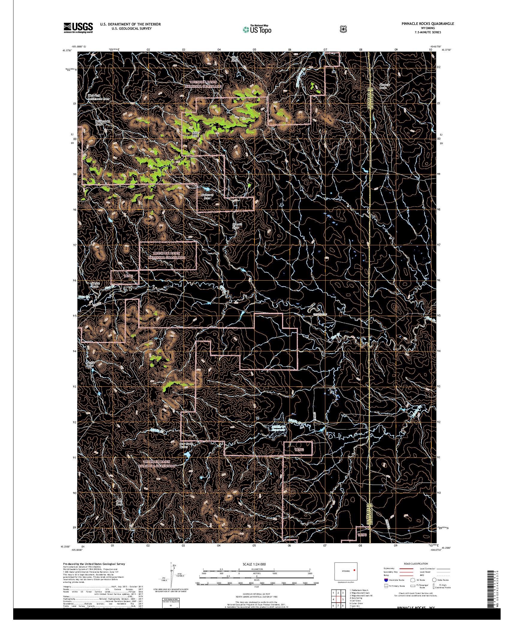 USGS US TOPO 7.5-MINUTE MAP FOR PINNACLE ROCKS, WY 2017