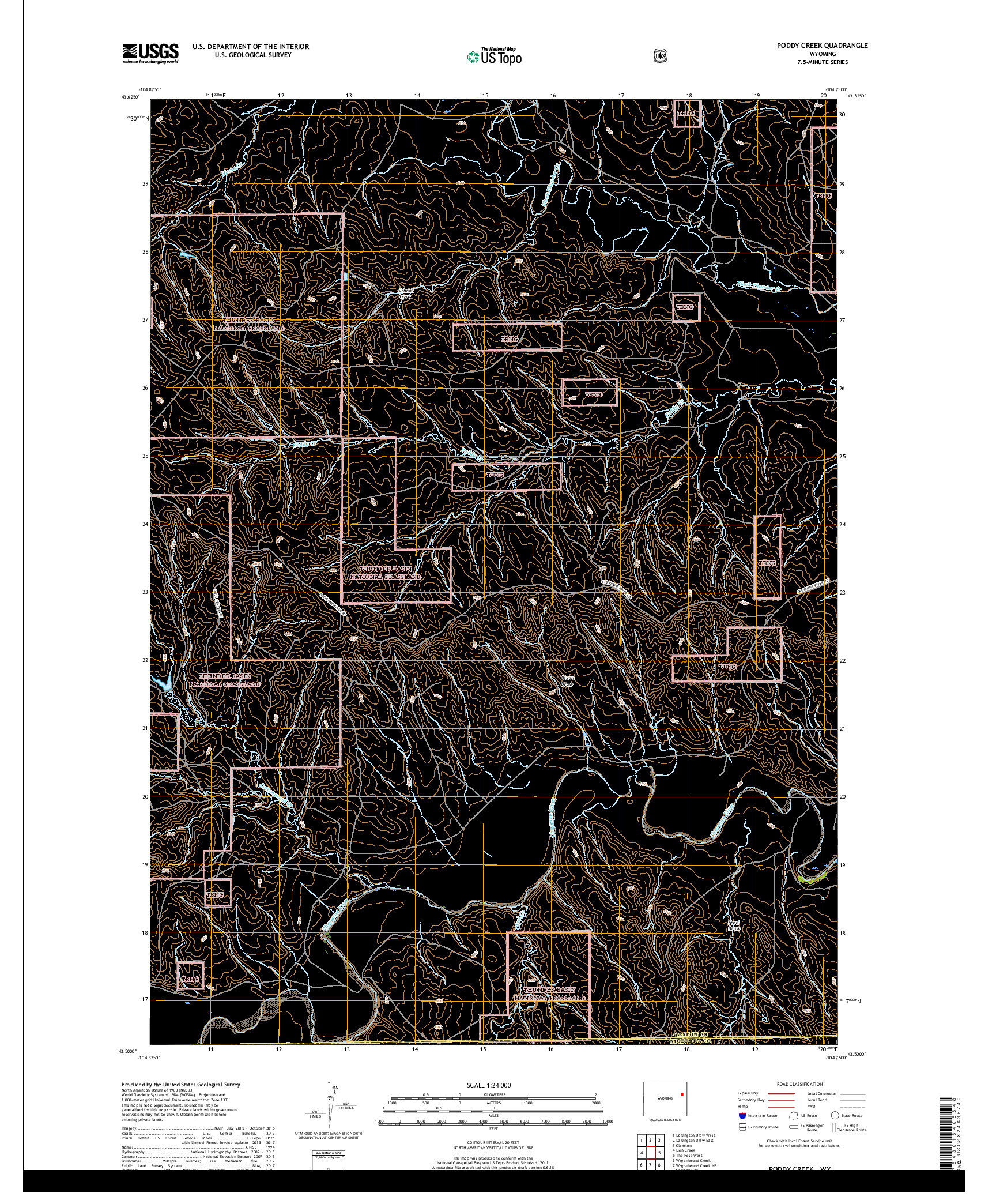 USGS US TOPO 7.5-MINUTE MAP FOR PODDY CREEK, WY 2017