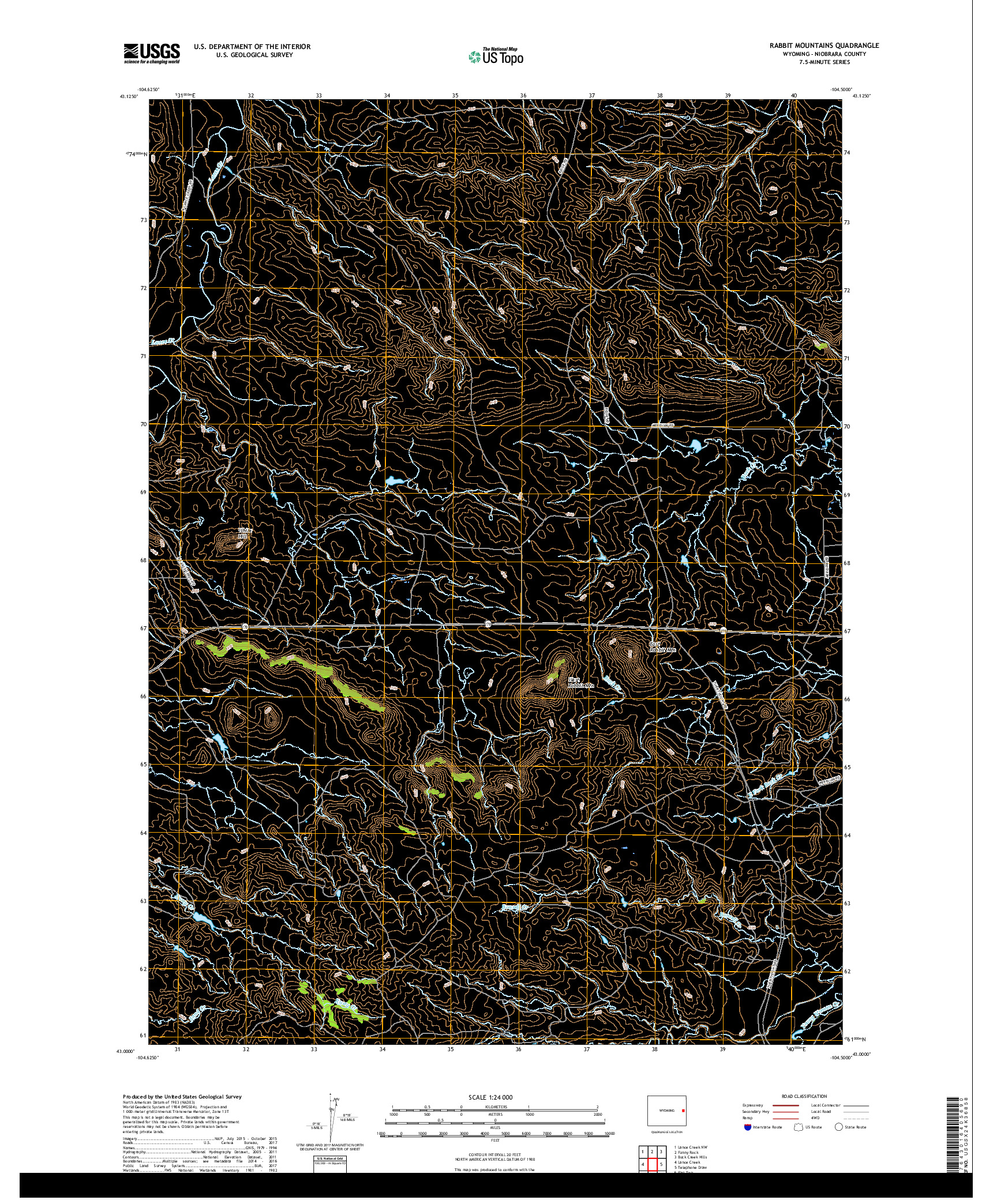 USGS US TOPO 7.5-MINUTE MAP FOR RABBIT MOUNTAINS, WY 2017