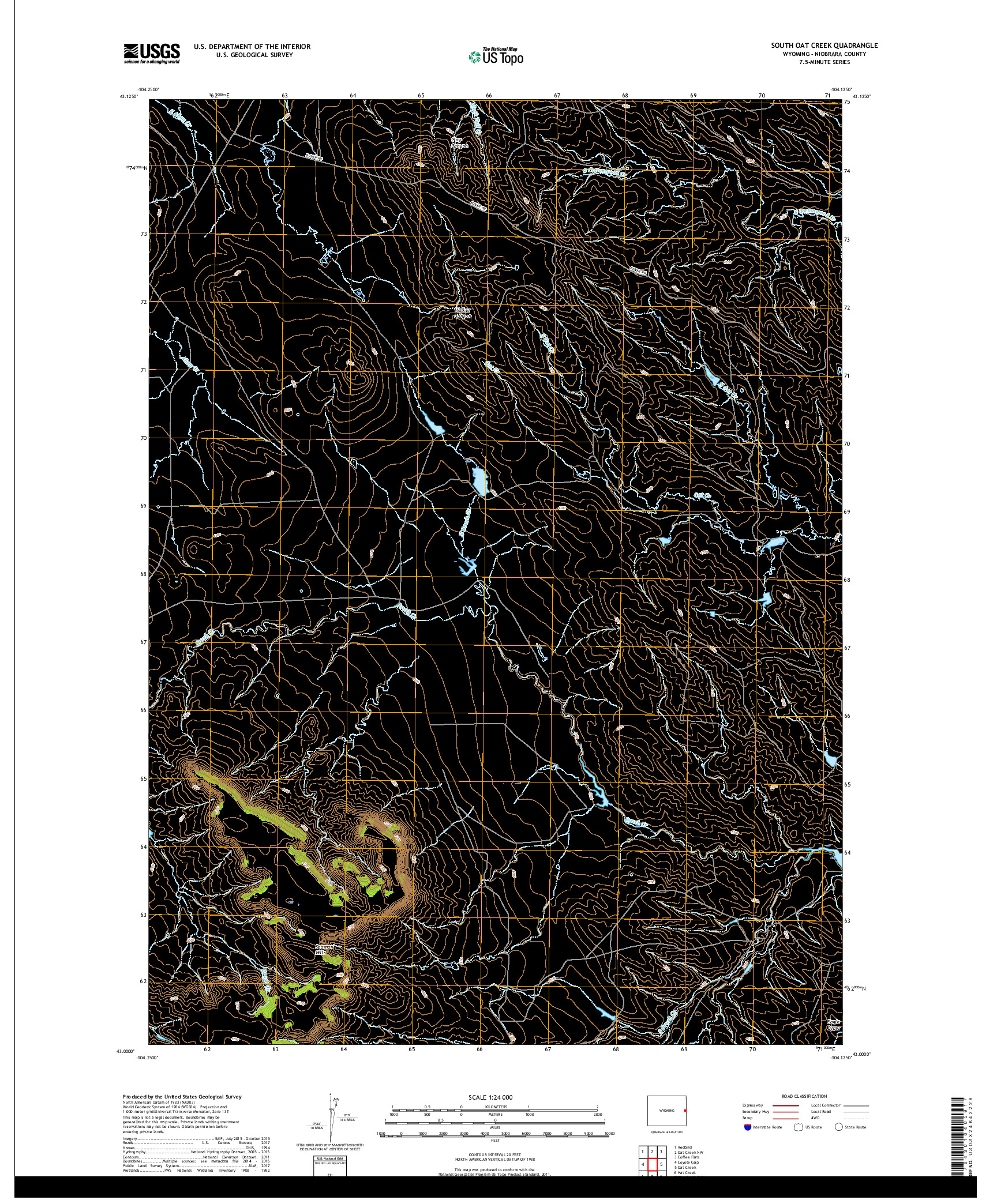 USGS US TOPO 7.5-MINUTE MAP FOR SOUTH OAT CREEK, WY 2017