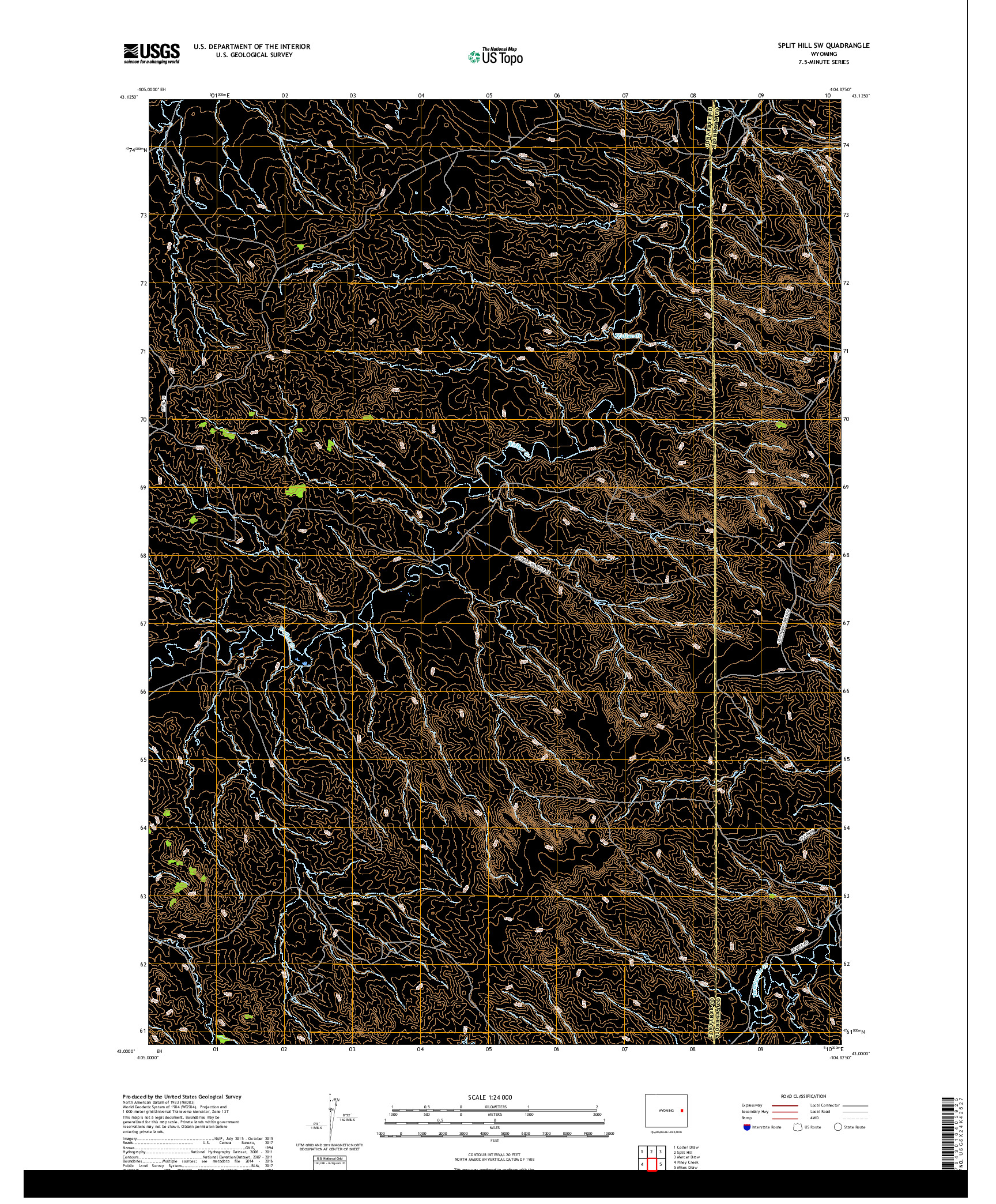 USGS US TOPO 7.5-MINUTE MAP FOR SPLIT HILL SW, WY 2017