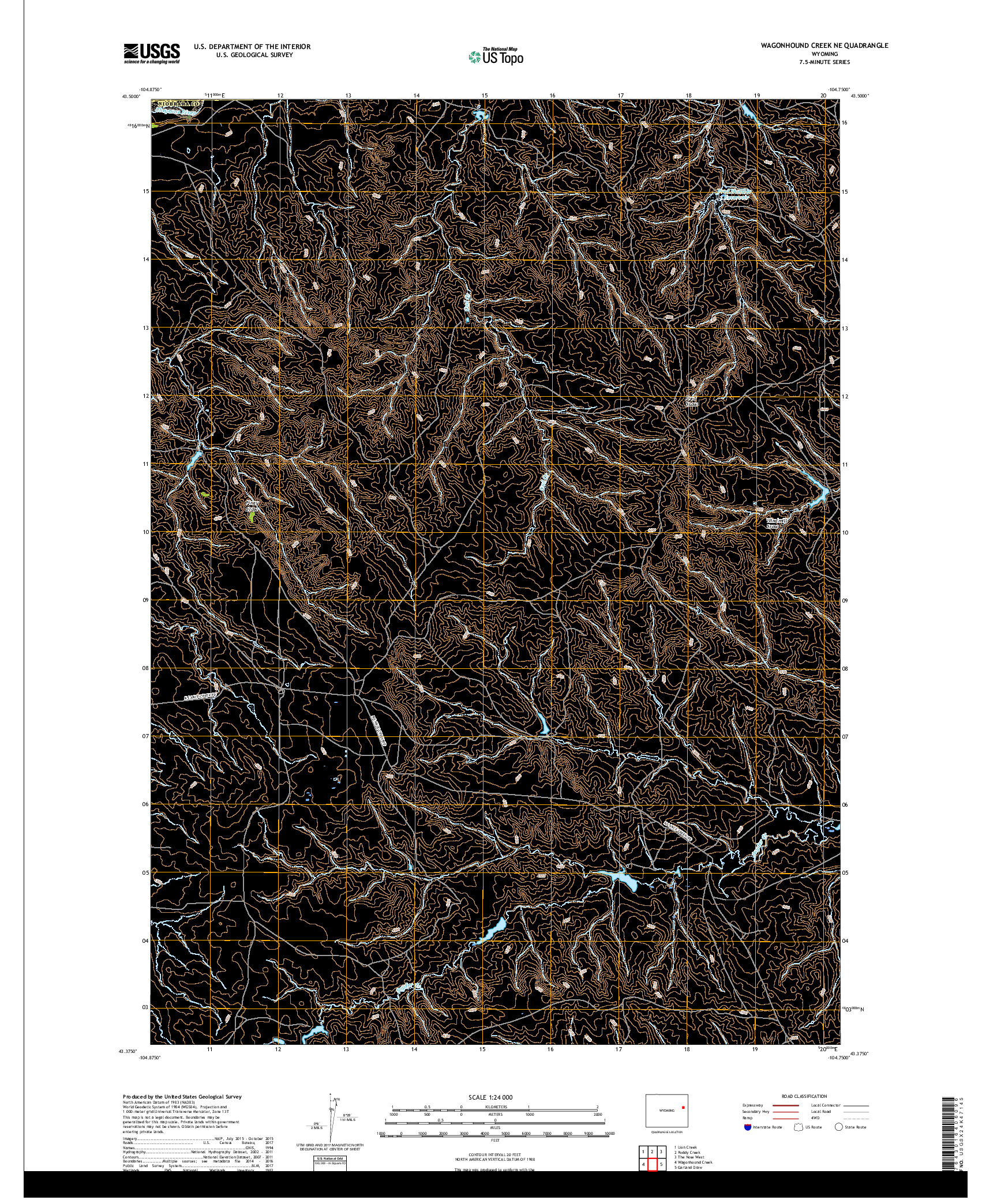 USGS US TOPO 7.5-MINUTE MAP FOR WAGONHOUND CREEK NE, WY 2017