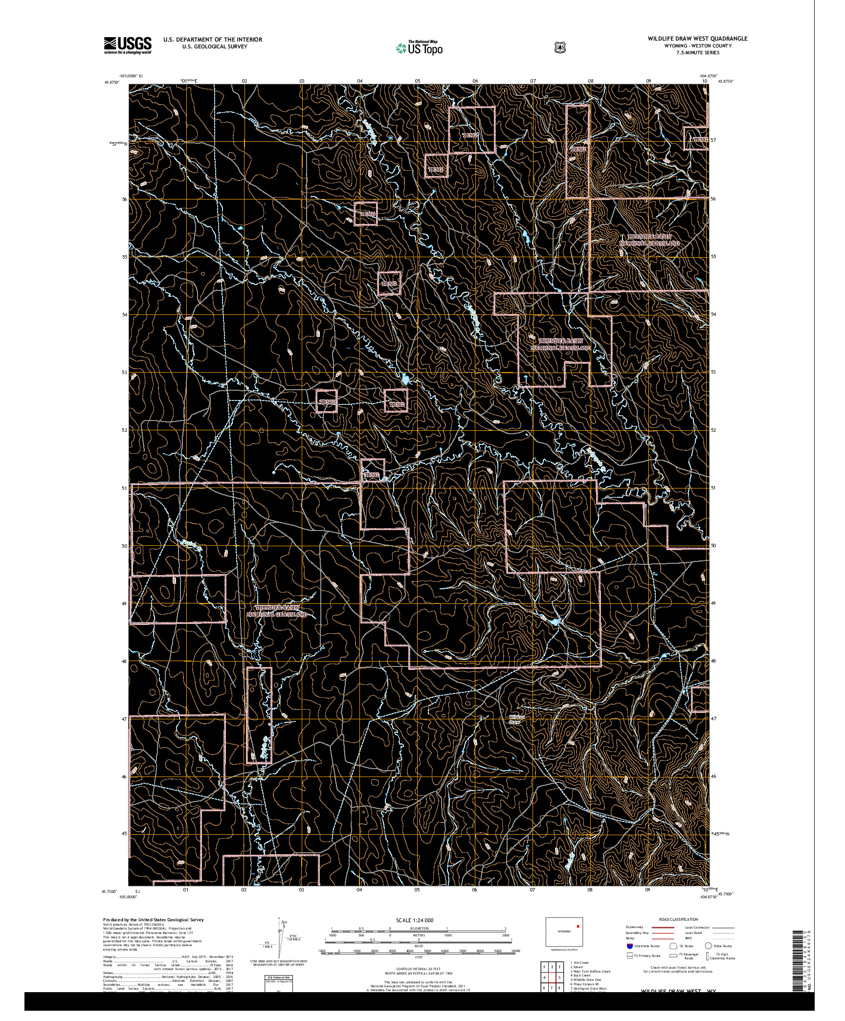 USGS US TOPO 7.5-MINUTE MAP FOR WILDLIFE DRAW WEST, WY 2017