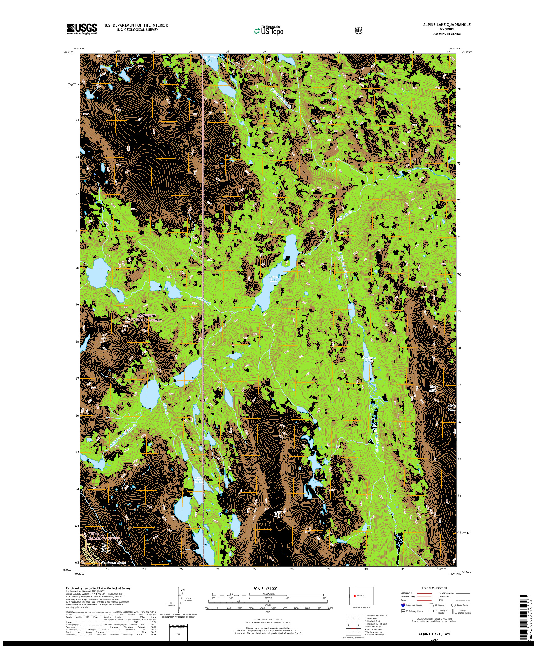 USGS US TOPO 7.5-MINUTE MAP FOR ALPINE LAKE, WY 2017