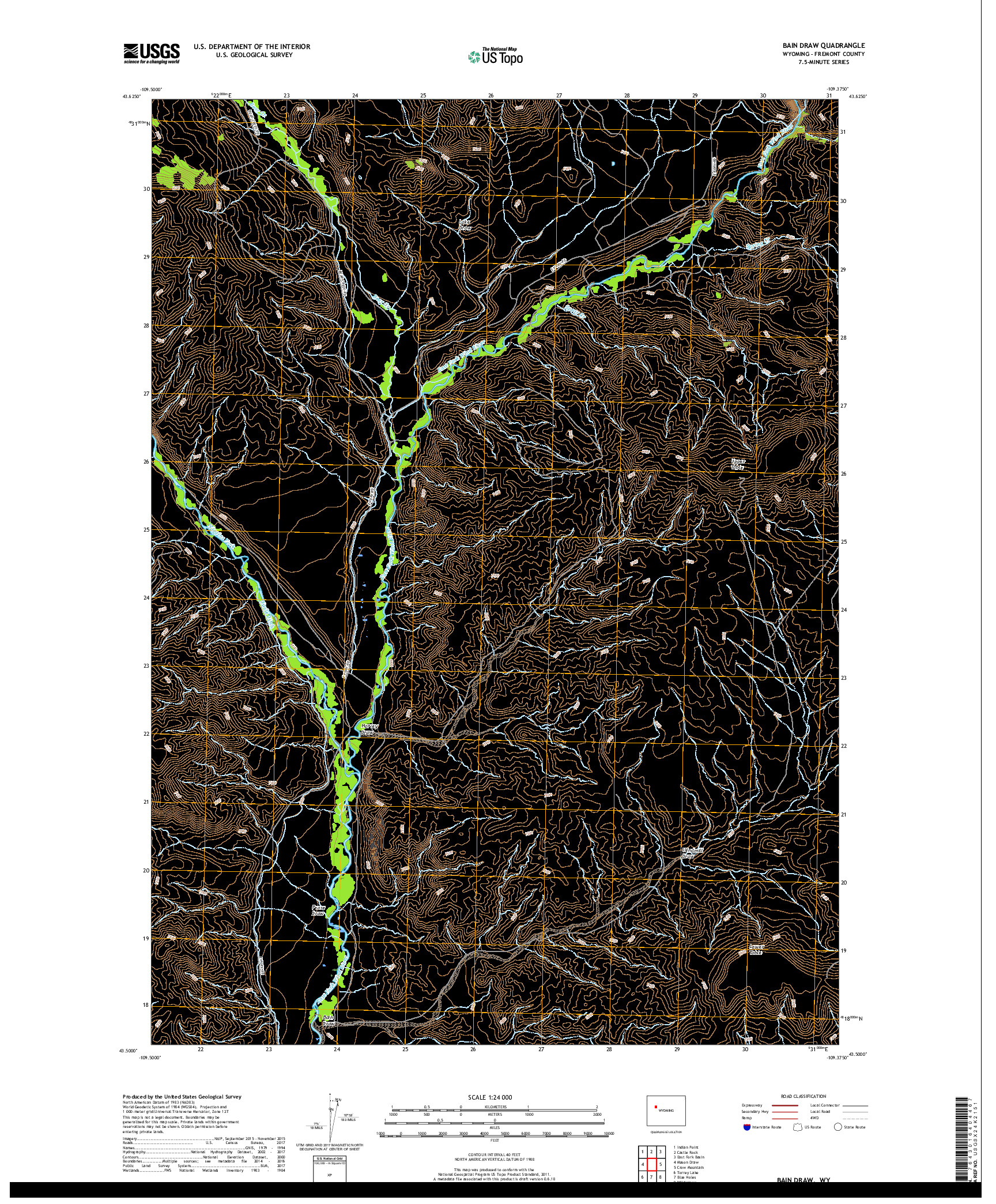 USGS US TOPO 7.5-MINUTE MAP FOR BAIN DRAW, WY 2017