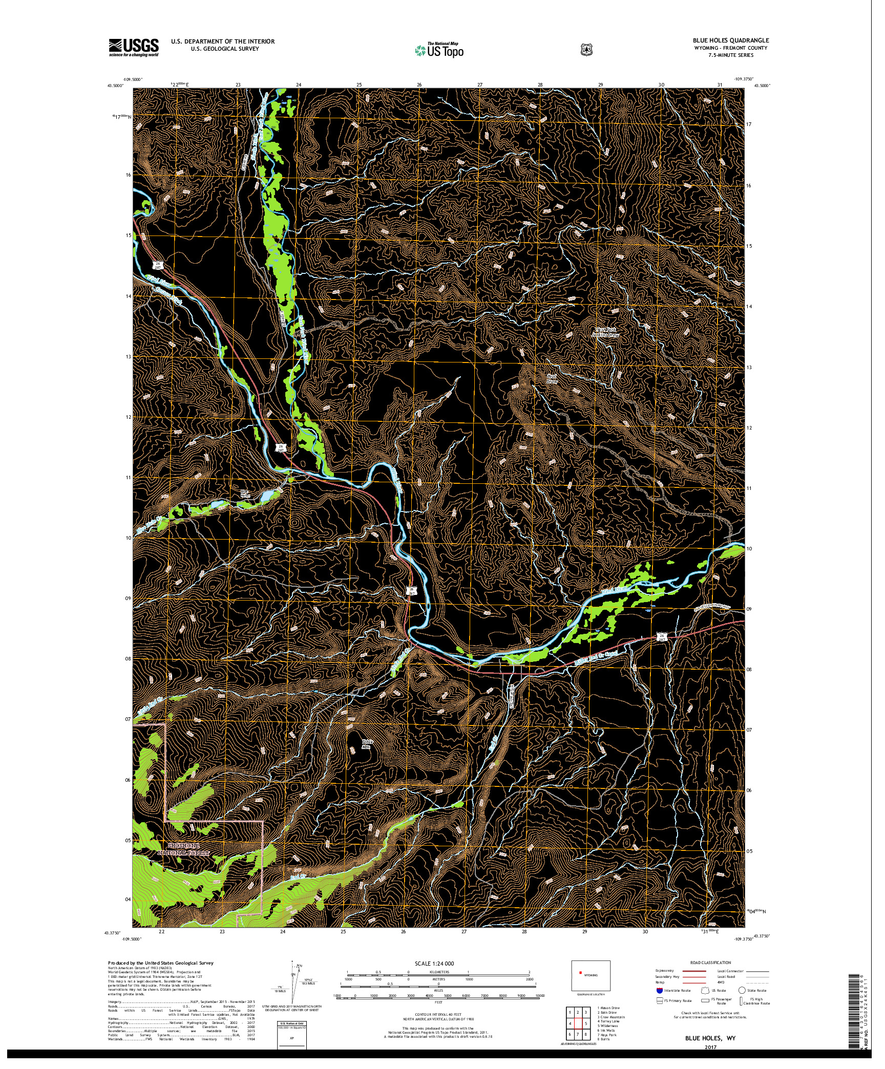 USGS US TOPO 7.5-MINUTE MAP FOR BLUE HOLES, WY 2017