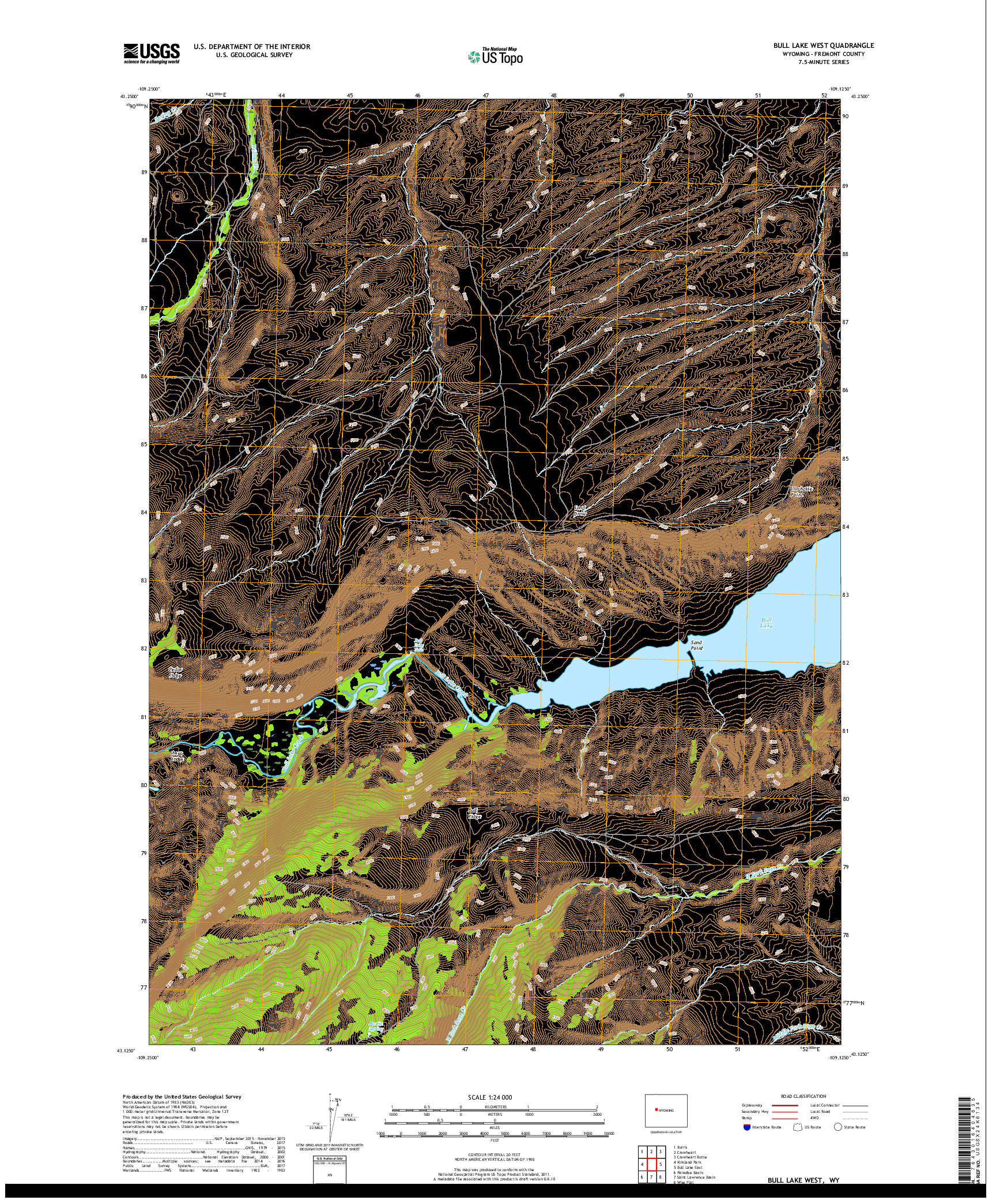 USGS US TOPO 7.5-MINUTE MAP FOR BULL LAKE WEST, WY 2017