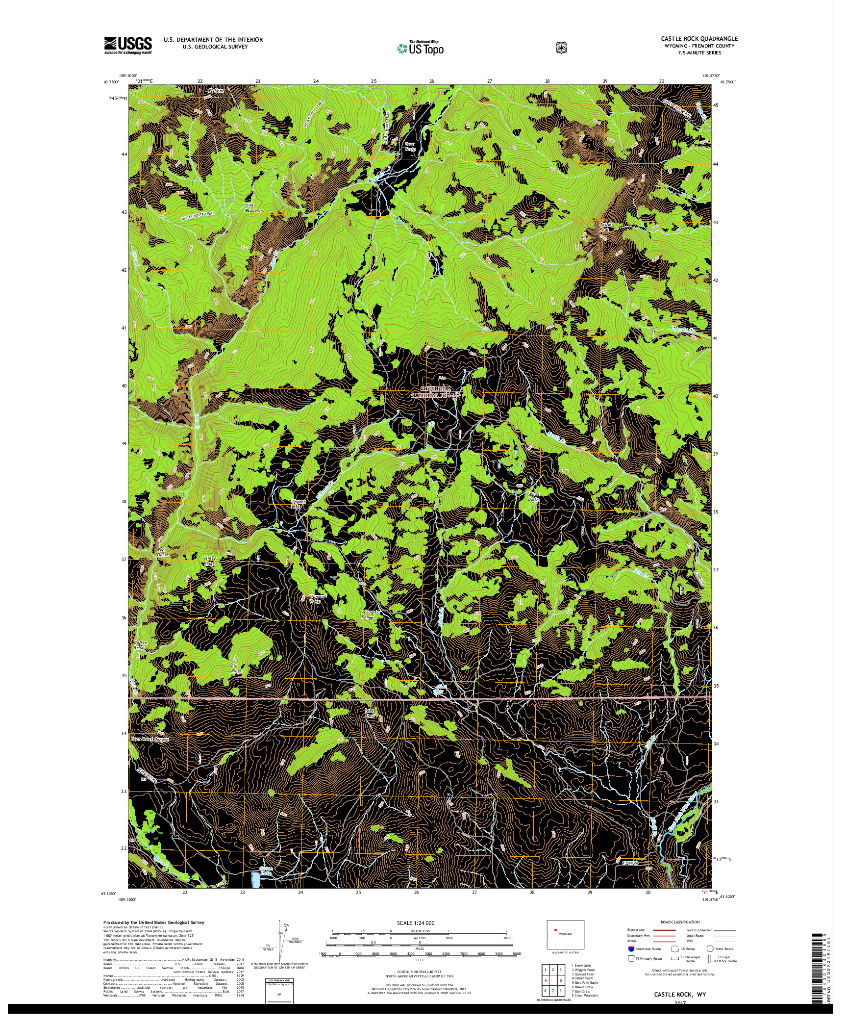 USGS US TOPO 7.5-MINUTE MAP FOR CASTLE ROCK, WY 2017