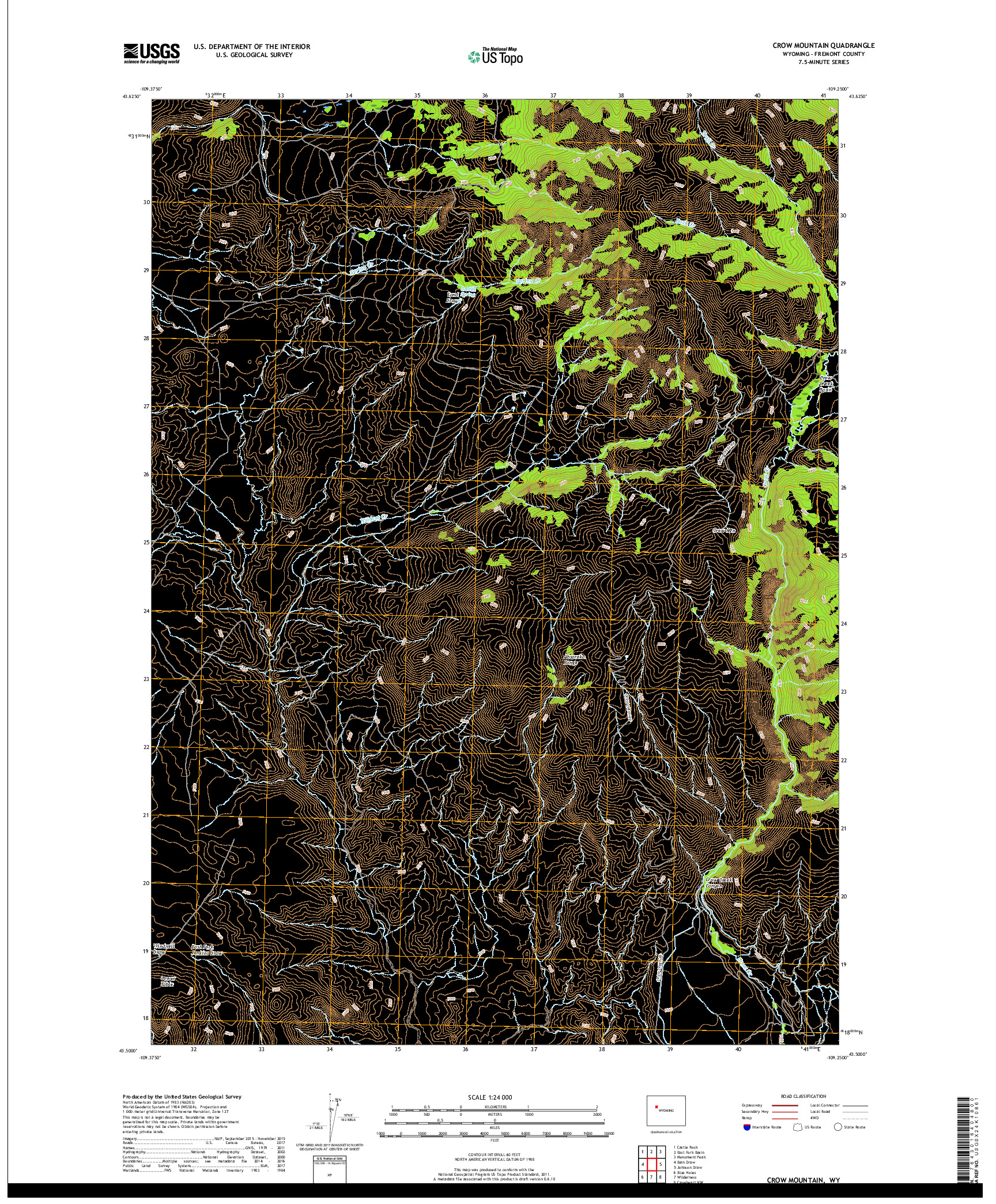 USGS US TOPO 7.5-MINUTE MAP FOR CROW MOUNTAIN, WY 2017