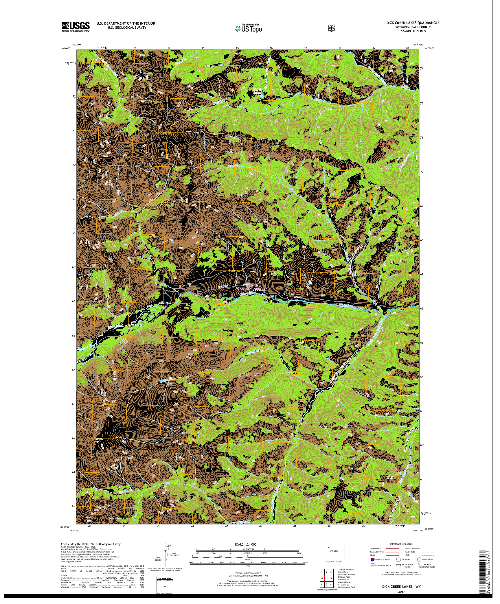 USGS US TOPO 7.5-MINUTE MAP FOR DICK CREEK LAKES, WY 2017