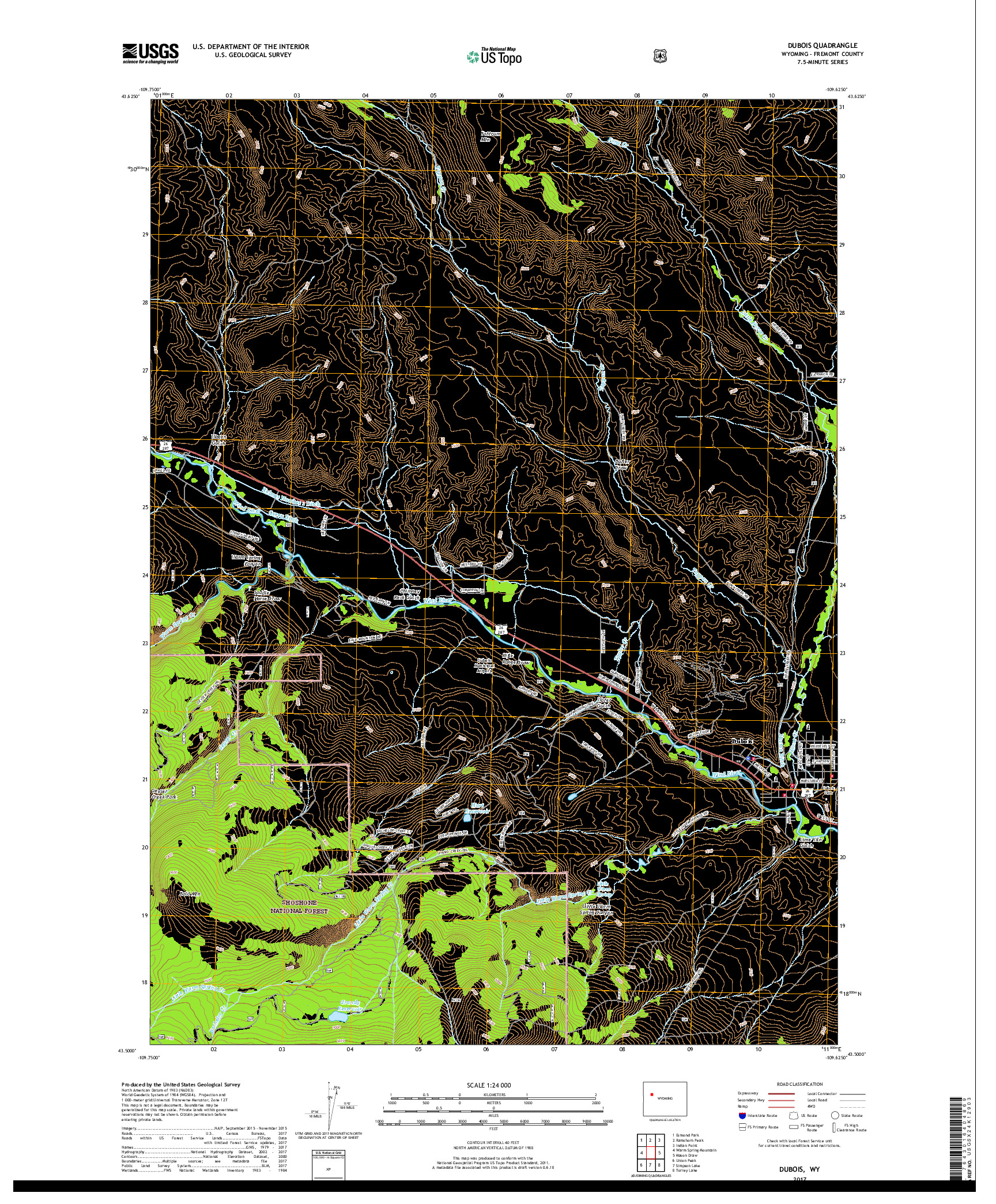 USGS US TOPO 7.5-MINUTE MAP FOR DUBOIS, WY 2017