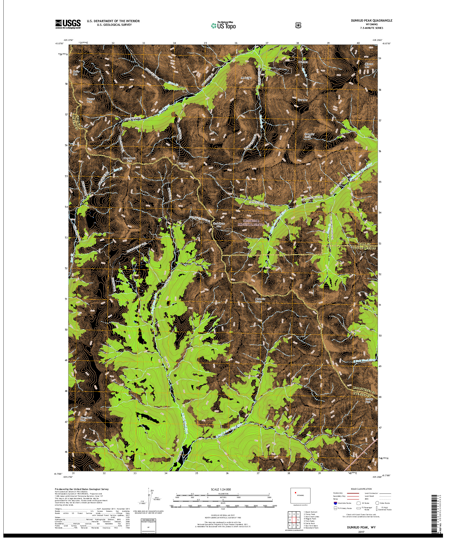 USGS US TOPO 7.5-MINUTE MAP FOR DUNRUD PEAK, WY 2017