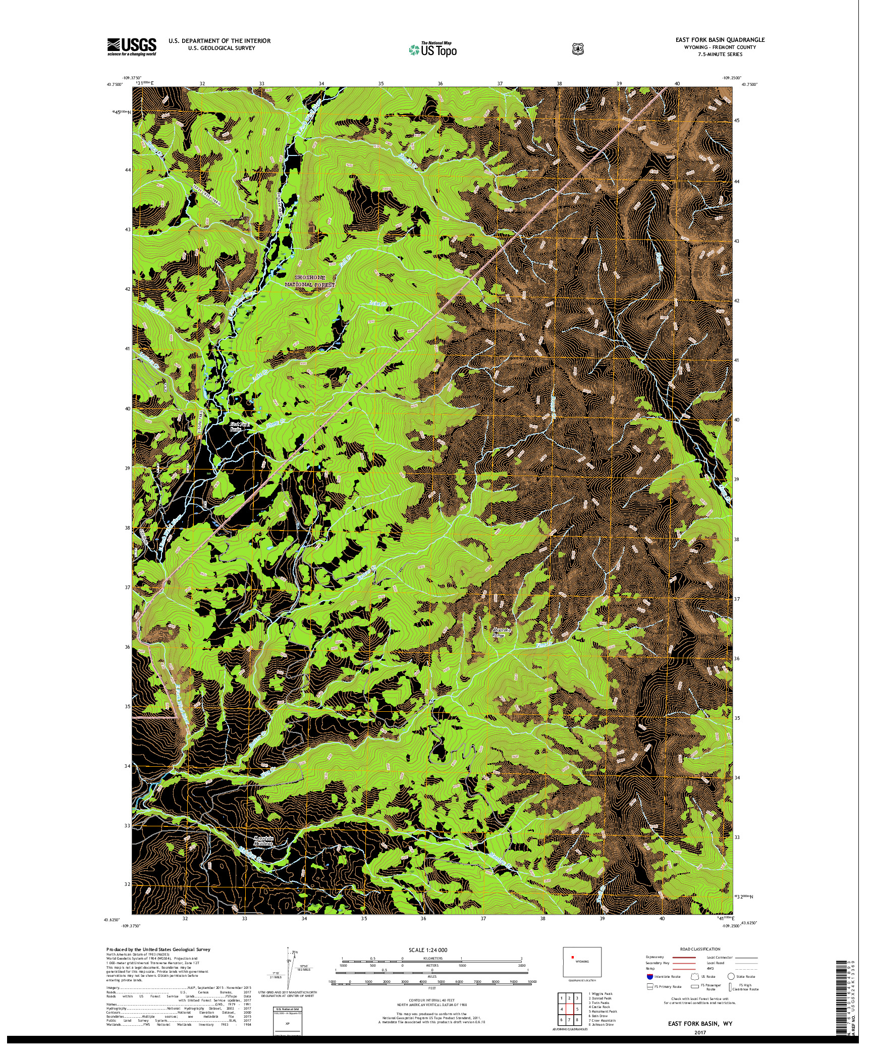 USGS US TOPO 7.5-MINUTE MAP FOR EAST FORK BASIN, WY 2017