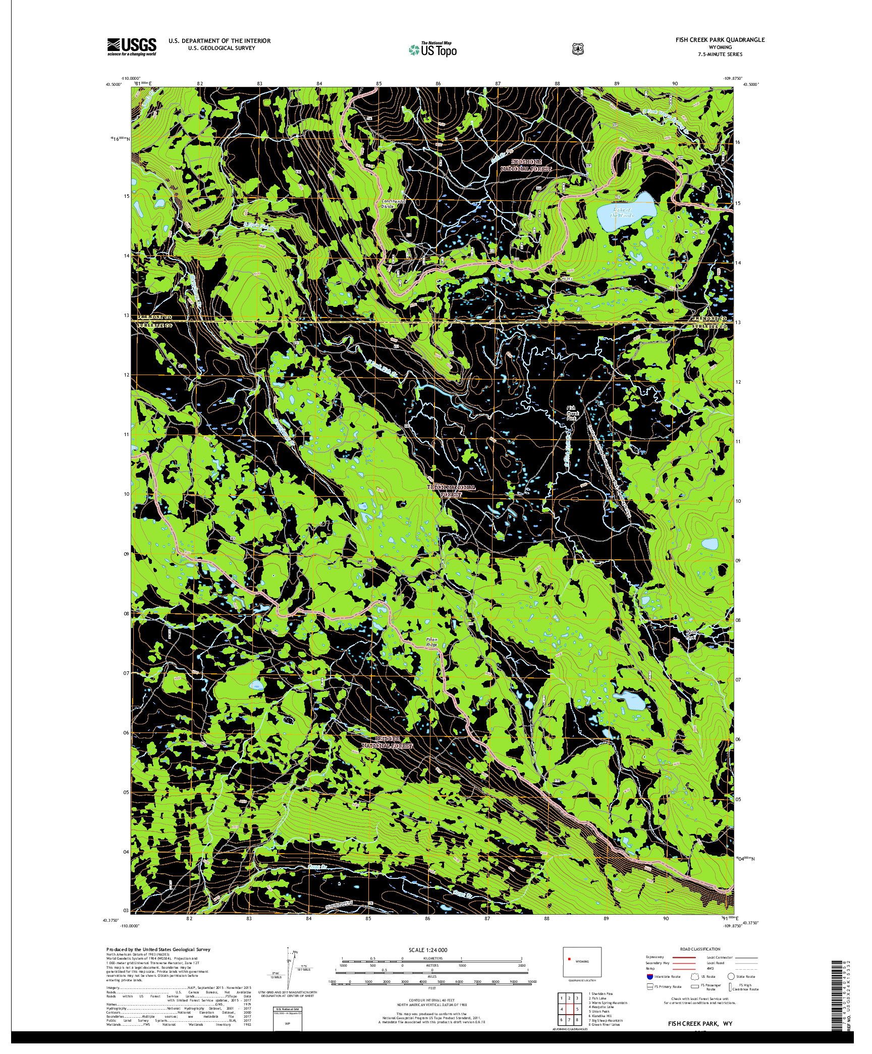 USGS US TOPO 7.5-MINUTE MAP FOR FISH CREEK PARK, WY 2017