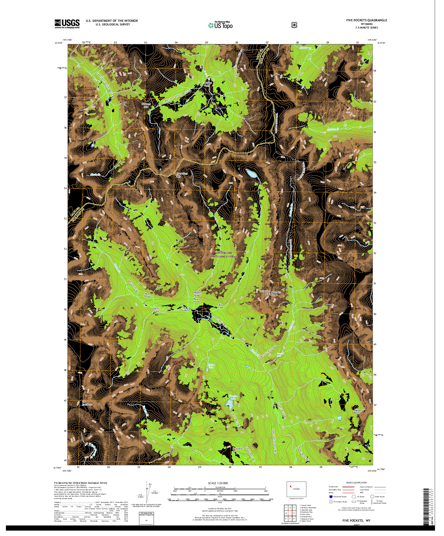 USGS US TOPO 7.5-MINUTE MAP FOR FIVE POCKETS, WY 2017