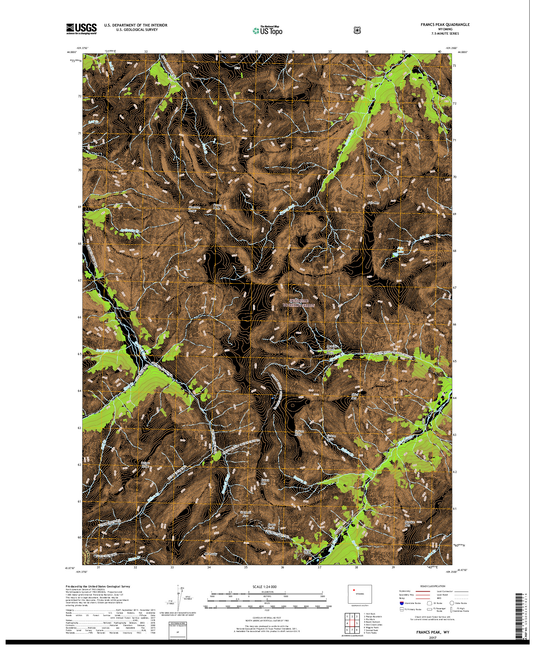 USGS US TOPO 7.5-MINUTE MAP FOR FRANCS PEAK, WY 2017