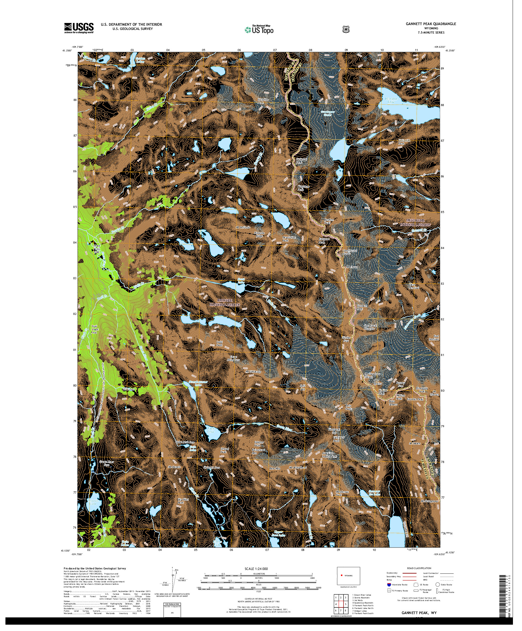 USGS US TOPO 7.5-MINUTE MAP FOR GANNETT PEAK, WY 2017