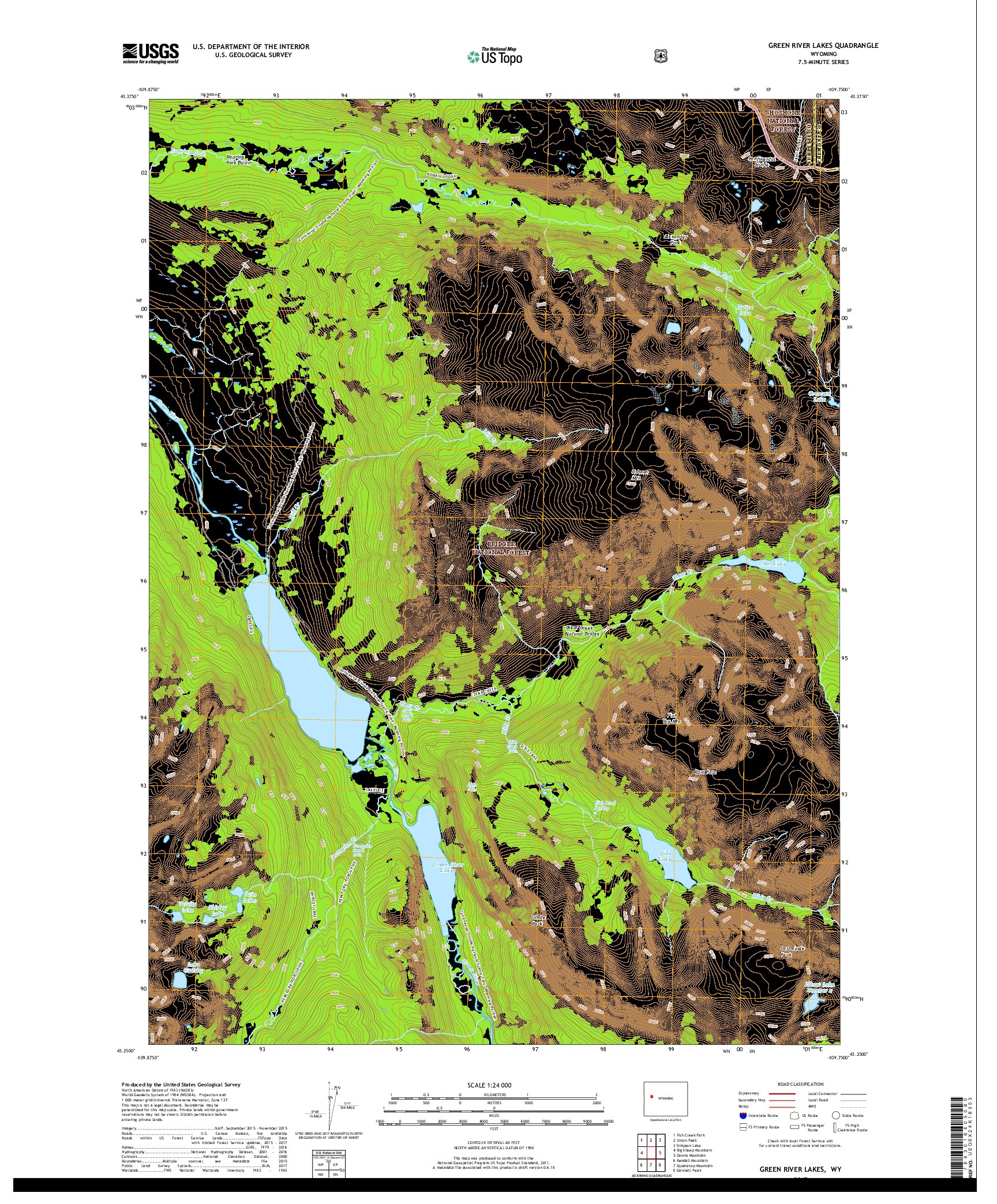 USGS US TOPO 7.5-MINUTE MAP FOR GREEN RIVER LAKES, WY 2017